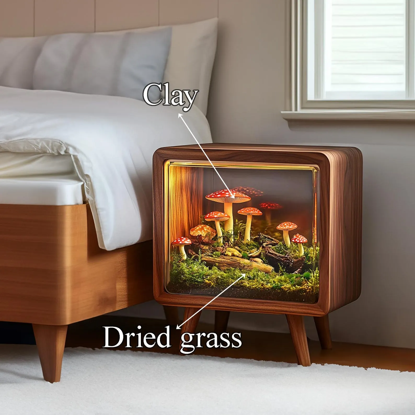 Wooden cabinet mushroom night light handmade bed side table curiosity cabinet mushroom lamp decor home birthday gift - Image 5