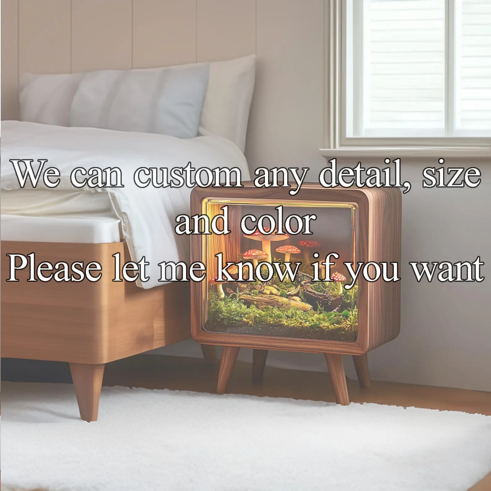 Wooden cabinet mushroom night light handmade bed side table curiosity cabinet mushroom lamp decor home birthday gift - Image 6