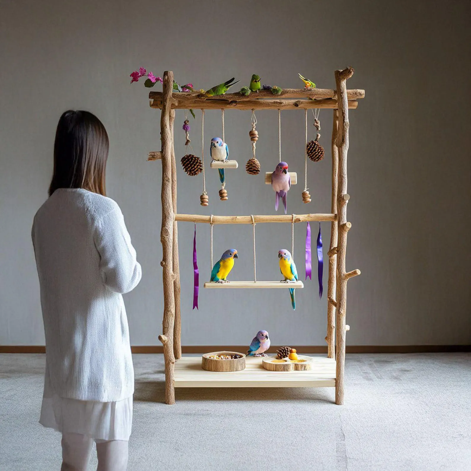 Custom Display Shelves Parrot Solid Wood Handmade Unique Wood Grain Shelf Decor Wood Shelf Standing Home Decor Parrot Gift