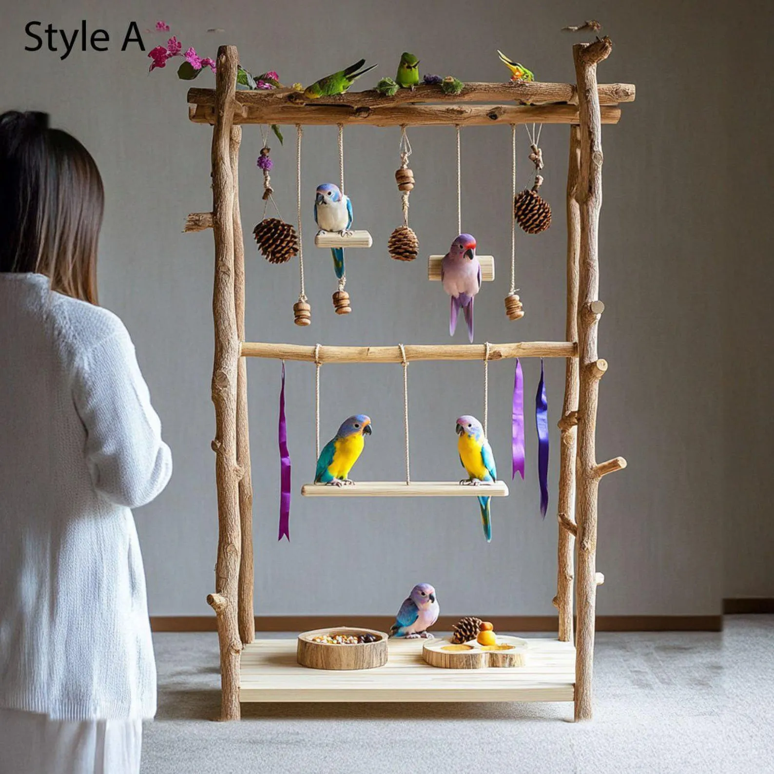 Custom Display Shelves Parrot Solid Wood Handmade Unique Wood Grain Shelf Decor Wood Shelf Standing Home Decor Parrot Gift - Image 2