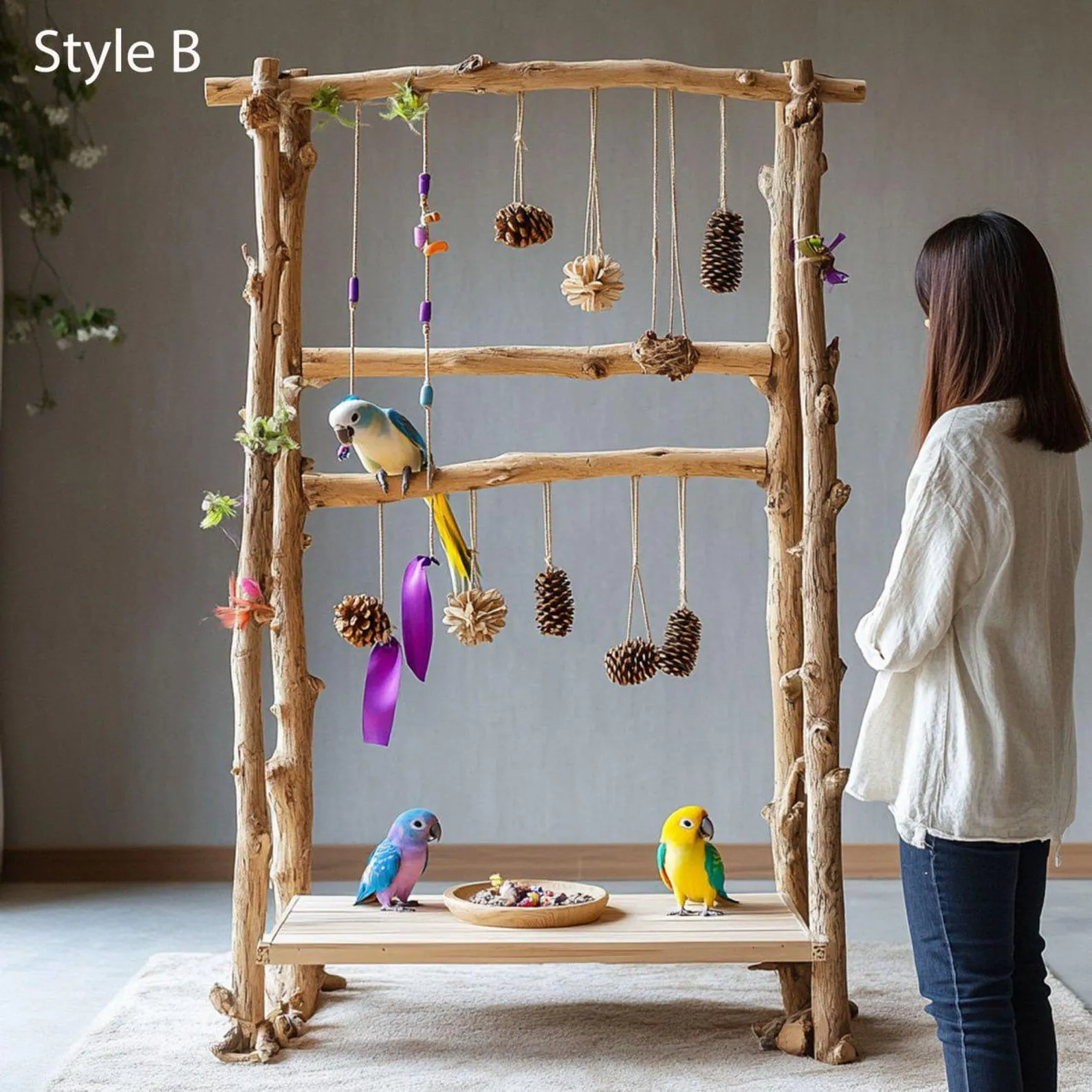 Custom Display Shelves Parrot Solid Wood Handmade Unique Wood Grain Shelf Decor Wood Shelf Standing Home Decor Parrot Gift - Image 3