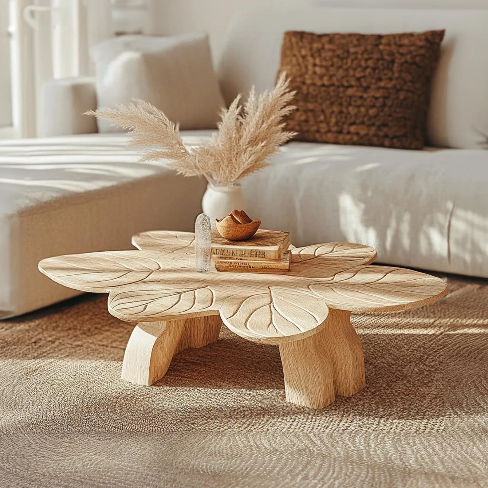Handmade Coffee Table Wooden Leaf Coffee Table Natural Style Wood Furniture Cozy Handmade Cozy Home Decor Gift Housewarming