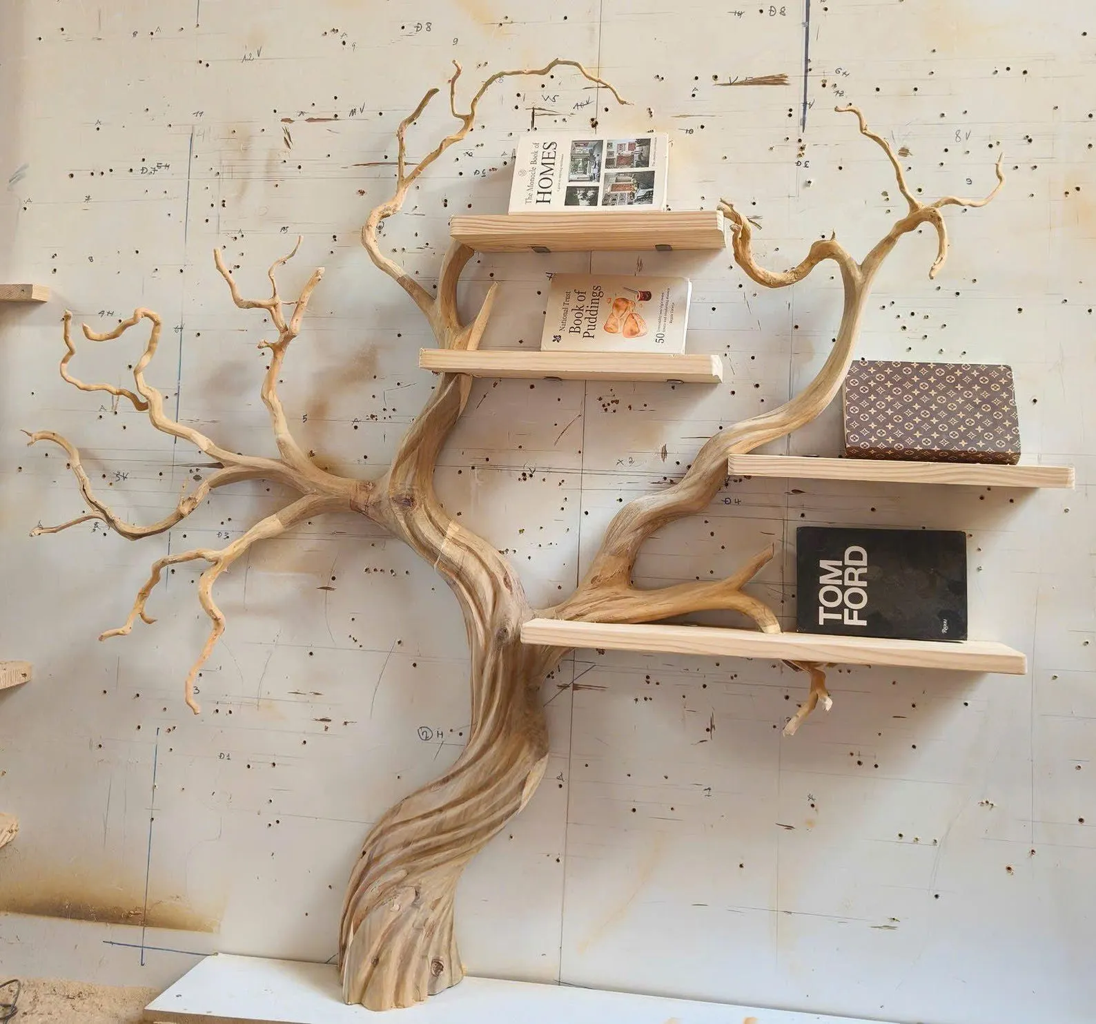 Tree branch bookshelf tree bookcase solid wood rustic bookshelf tree wall art handmade furniture decor living home personalized gift - Image 2