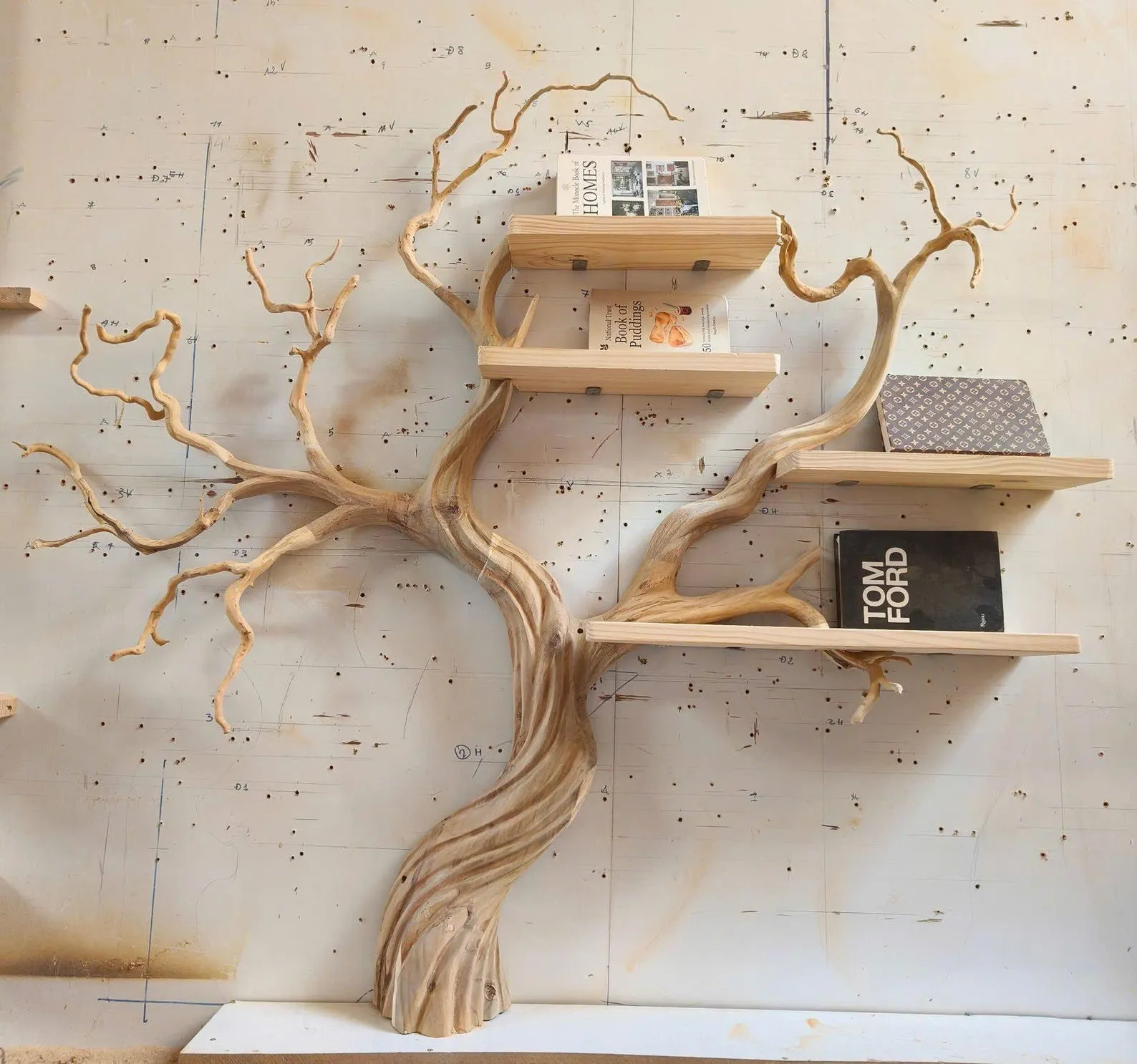 Tree branch bookshelf tree bookcase solid wood rustic bookshelf tree wall art handmade furniture decor living home personalized gift - Image 3