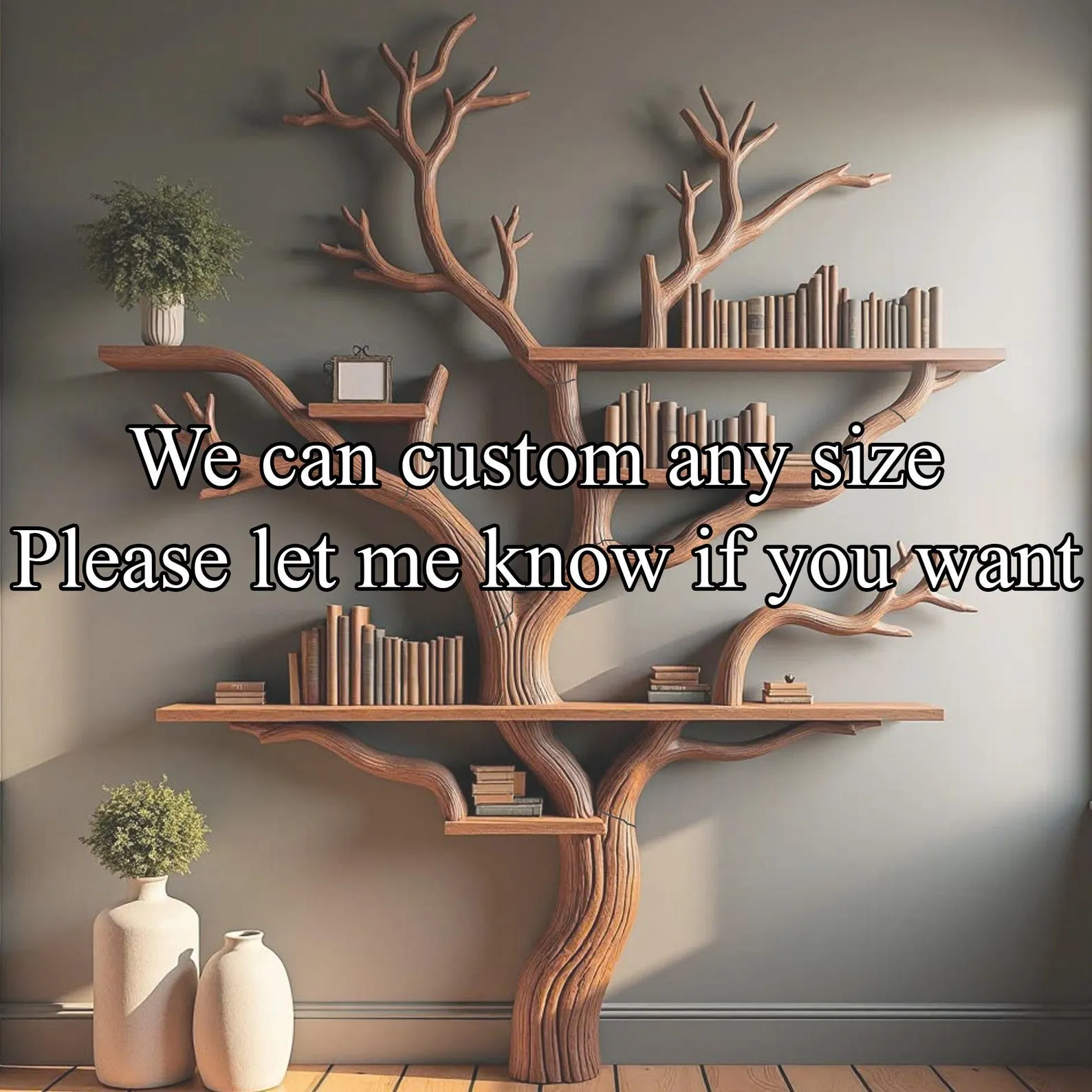 Tree branch bookshelf tree bookcase solid wood rustic bookshelf tree wall art handmade furniture decor living home personalized gift - Image 5