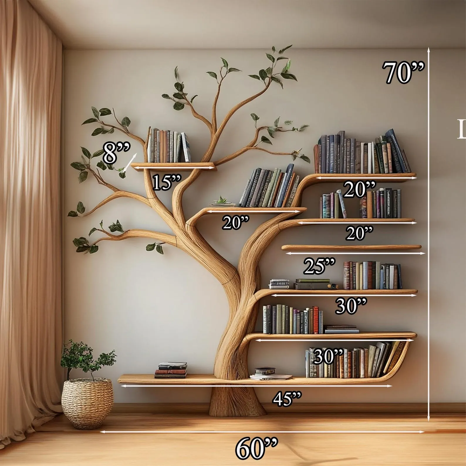 Tree branch bookshelf floating bookshelf book holder book shelf decor handmade furniture decor living room gift for readers - Image 4