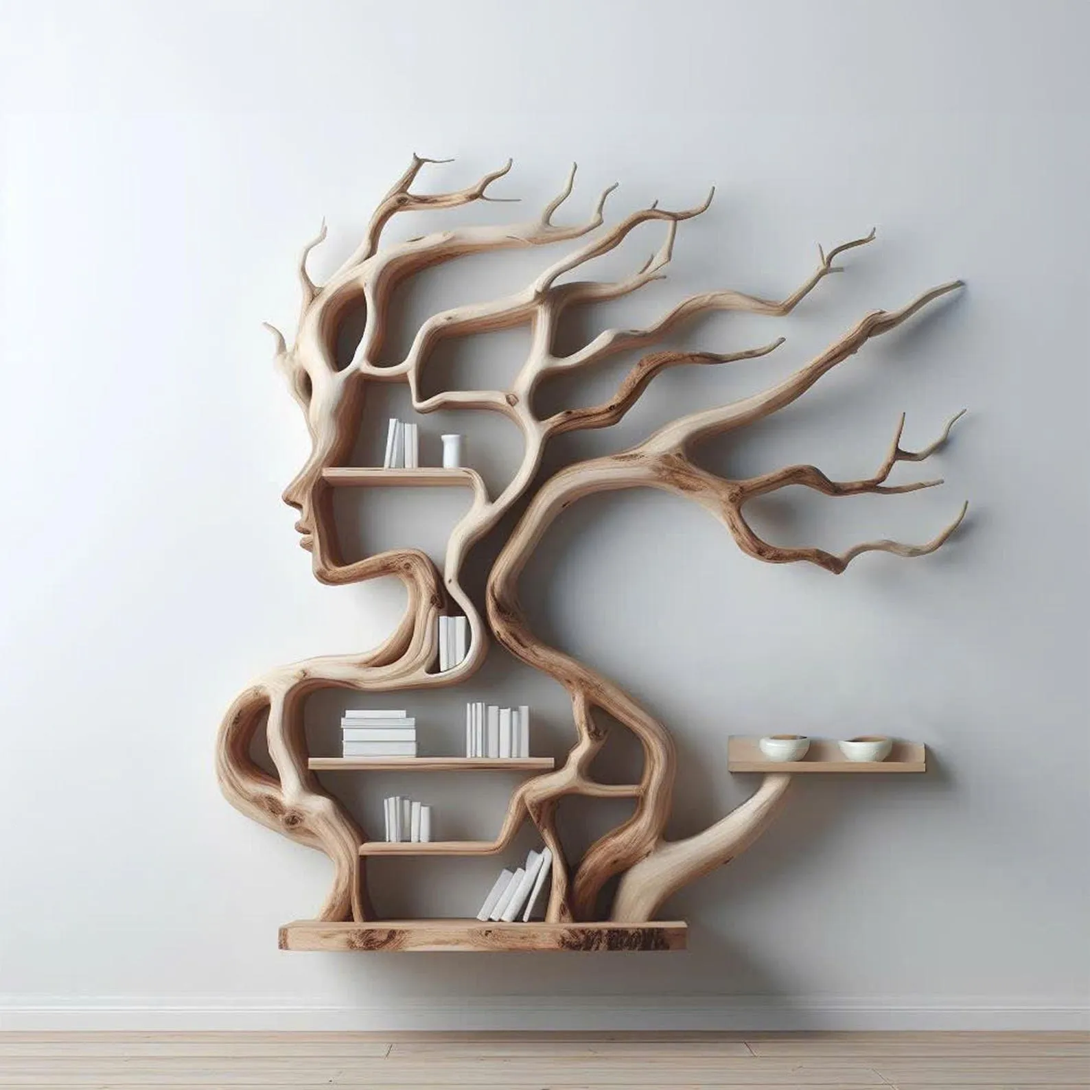 Tree branch solid wood wall art shelves on wall floating shelves bookshelf decor live edge shelf display shelf decor living room gift her