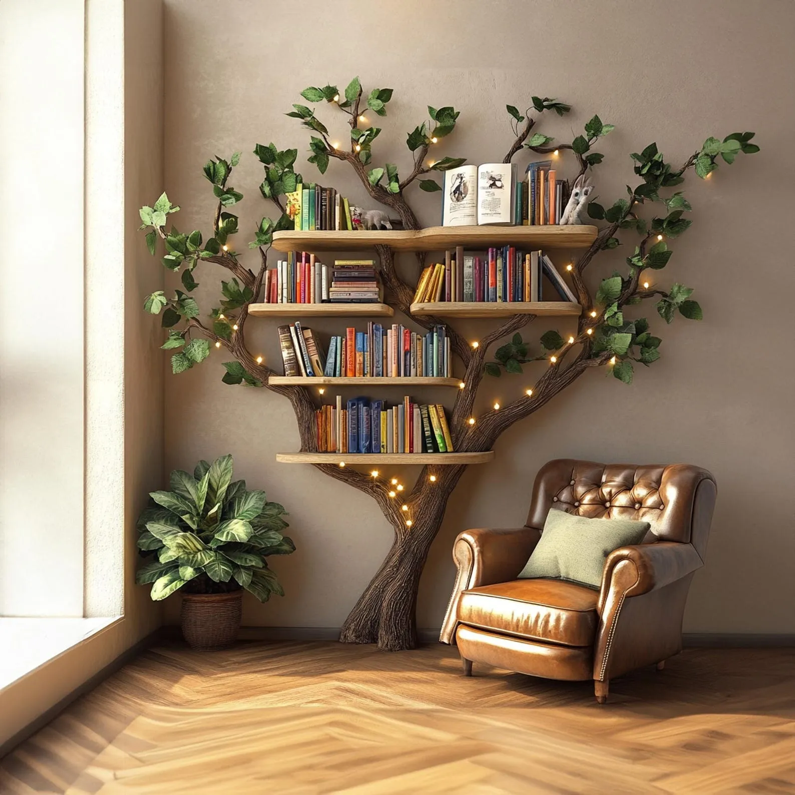 Black tree bookshelf wall mount floating shelf mid century bookcase montessori bookshelf handmade furniture decoration livingroom gift her