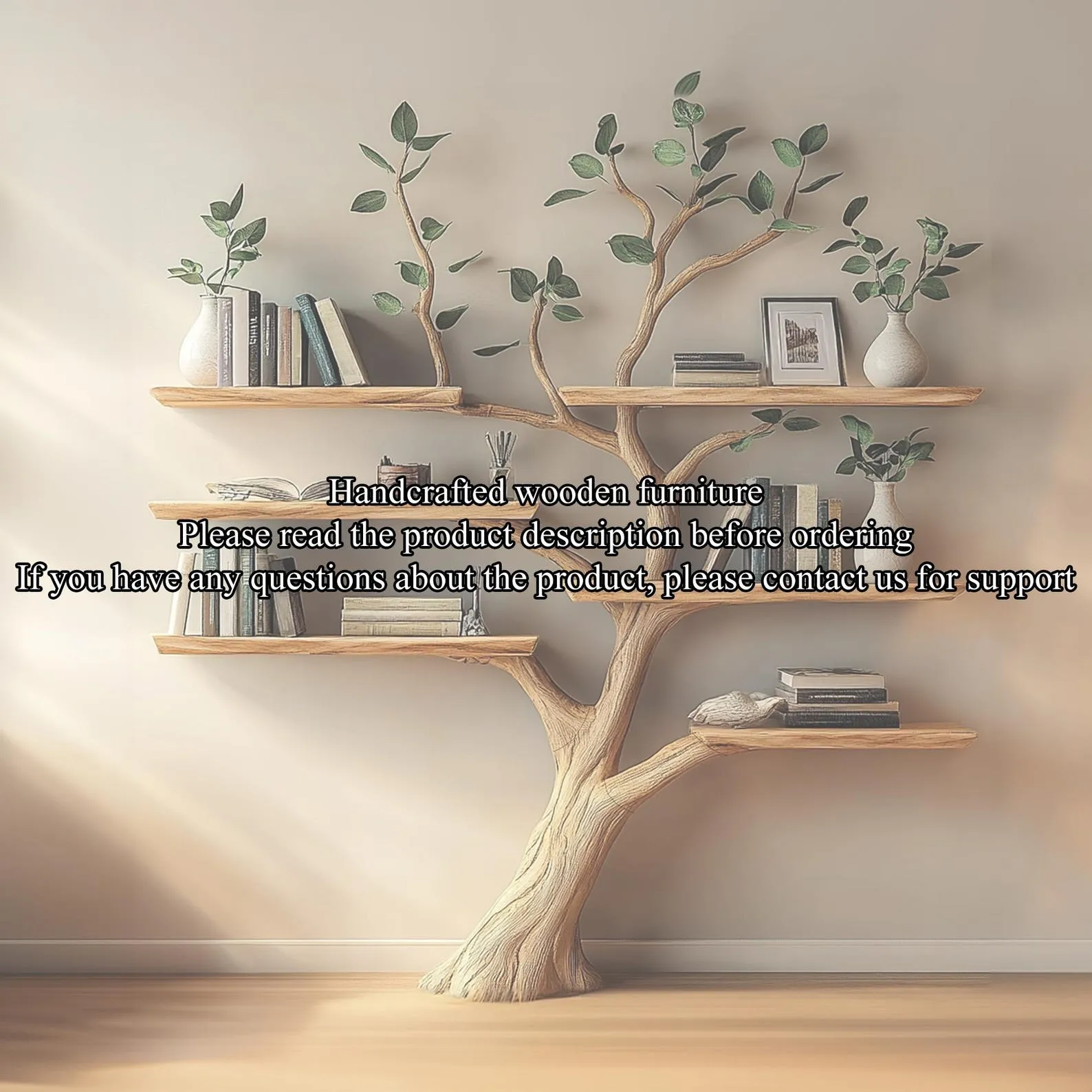 Natural solid wood tree bookshelf floating bookshelf wall mount bookshelf tree corner shelf live edge shelf decor living room gift her - Image 2