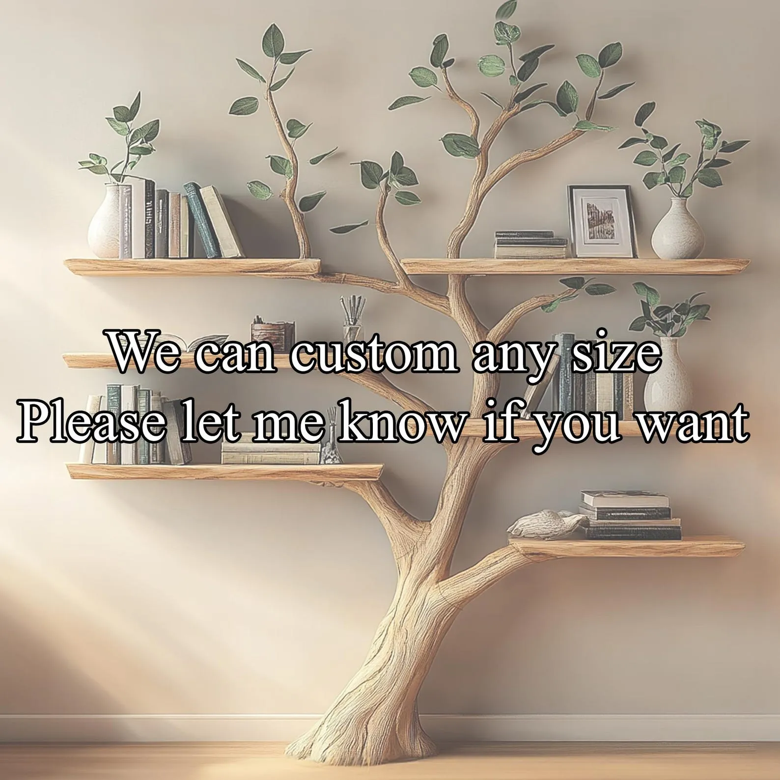 Natural solid wood tree bookshelf floating bookshelf wall mount bookshelf tree corner shelf live edge shelf decor living room gift her - Image 3