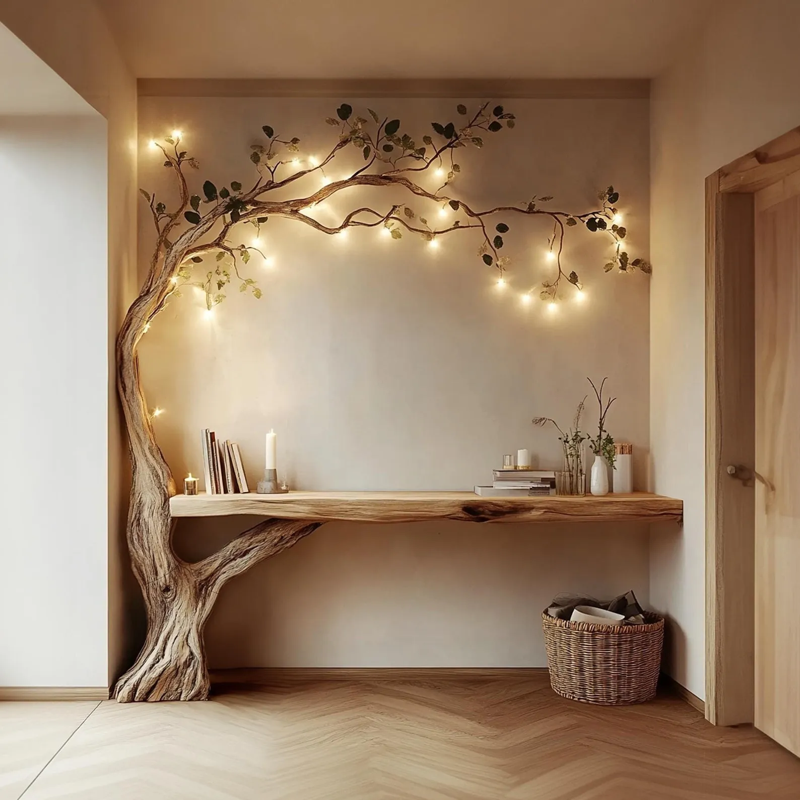 Custom natural solid wood tree bookshelf, wooden bookshelf, decorative bookshelf handmade rustic side table farmhouse table decor home