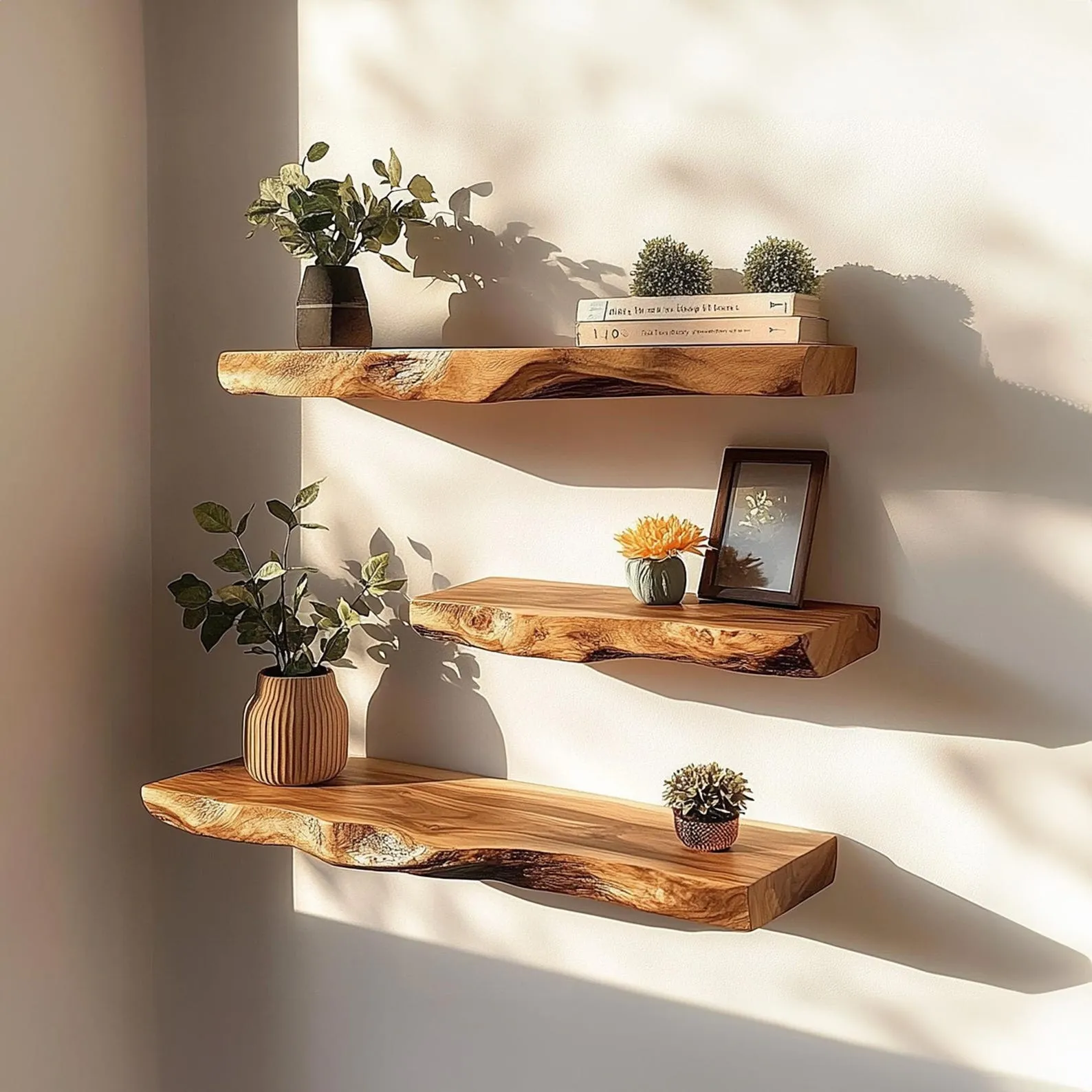 Rustic Floating Corner Wall Shelves Aquarium Decoration Live Edge Floating Shelves Wooden Floating Shelves Home Decor Living Room