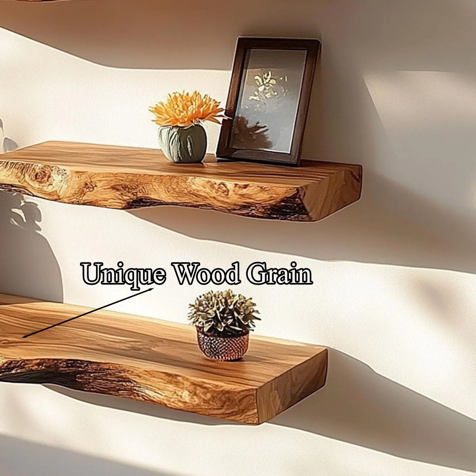 Rustic Floating Corner Wall Shelves Aquarium Decoration Live Edge Floating Shelves Wooden Floating Shelves Home Decor Living Room - Image 3