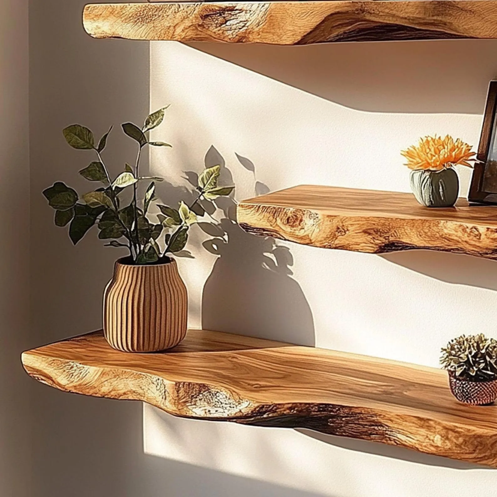 Rustic Floating Corner Wall Shelves Aquarium Decoration Live Edge Floating Shelves Wooden Floating Shelves Home Decor Living Room - Image 5