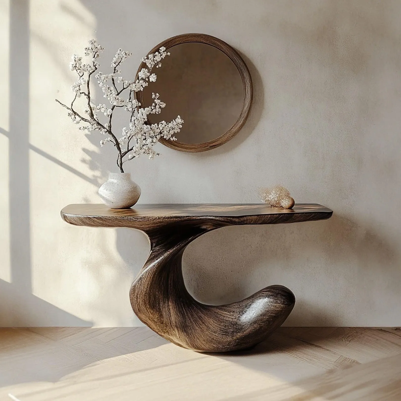 Rustic solid wood console table narrow mini handmade side table home decor handmade furniture live edge wood slab decor living room