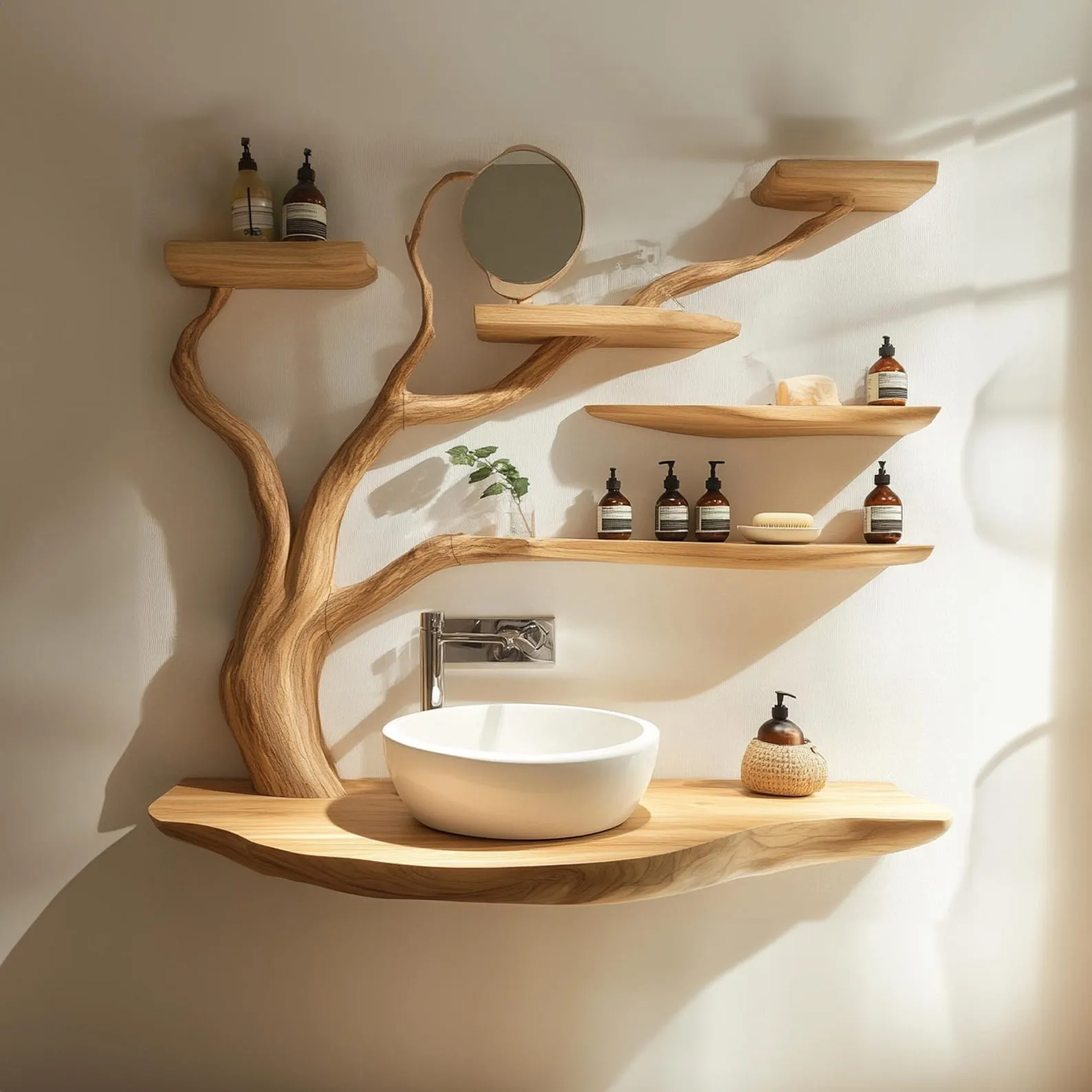 Custom Handmade Rustic Wooden Bathroom Vanity - Farmhouse Style Sink Shelf with Live Edge Reclaimed Handcrafted Decor Bathroom