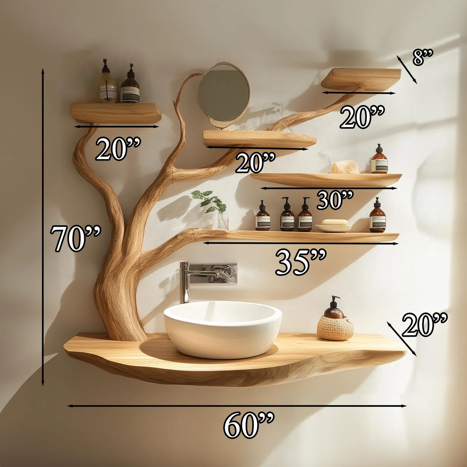 Custom Handmade Rustic Wooden Bathroom Vanity - Farmhouse Style Sink Shelf with Live Edge Reclaimed Handcrafted Decor Bathroom - Image 4