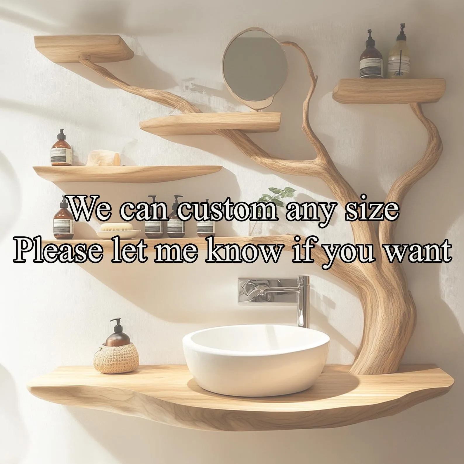 Custom Handmade Rustic Wooden Bathroom Vanity - Farmhouse Style Sink Shelf with Live Edge Reclaimed Handcrafted Decor Bathroom - Image 5