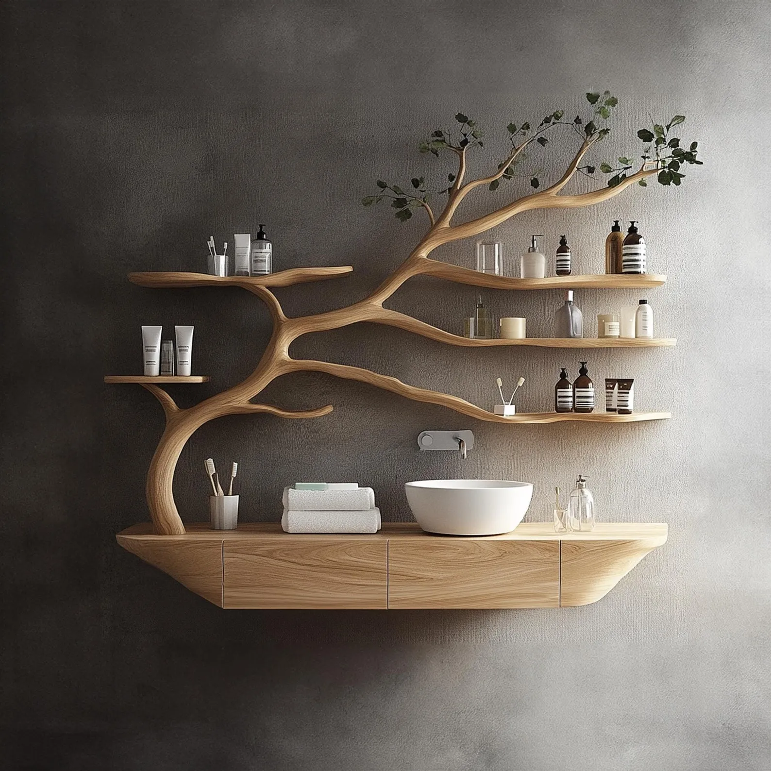 Custom bathroom vanities vintage bathroom art powder room sink tree branch vanity space saving wooden cabinet bathroom decor