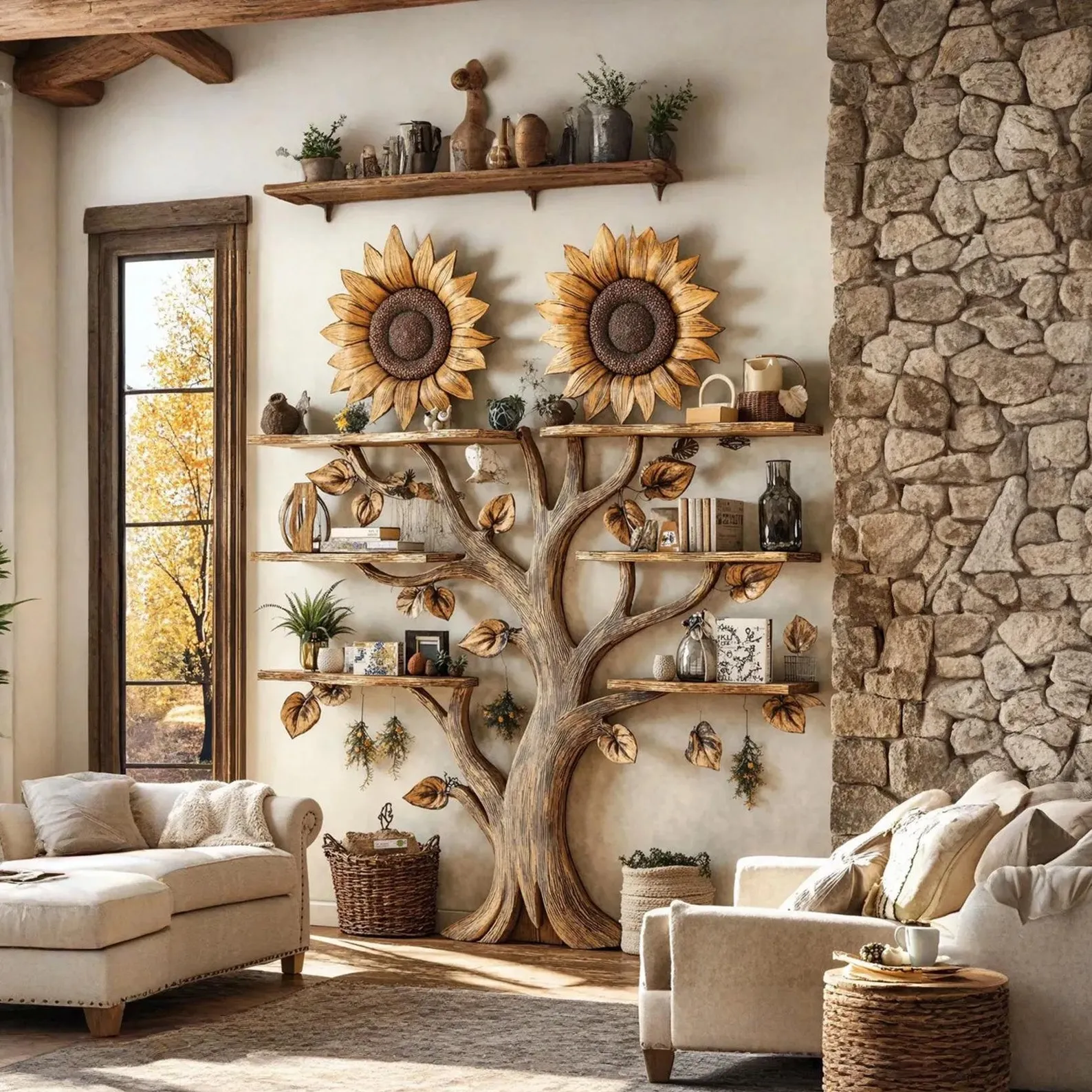 Handmade wooden sunflower bookshelf wall mount xmas floating shelf mid century bookcase montessori handmade furniture house warming gift