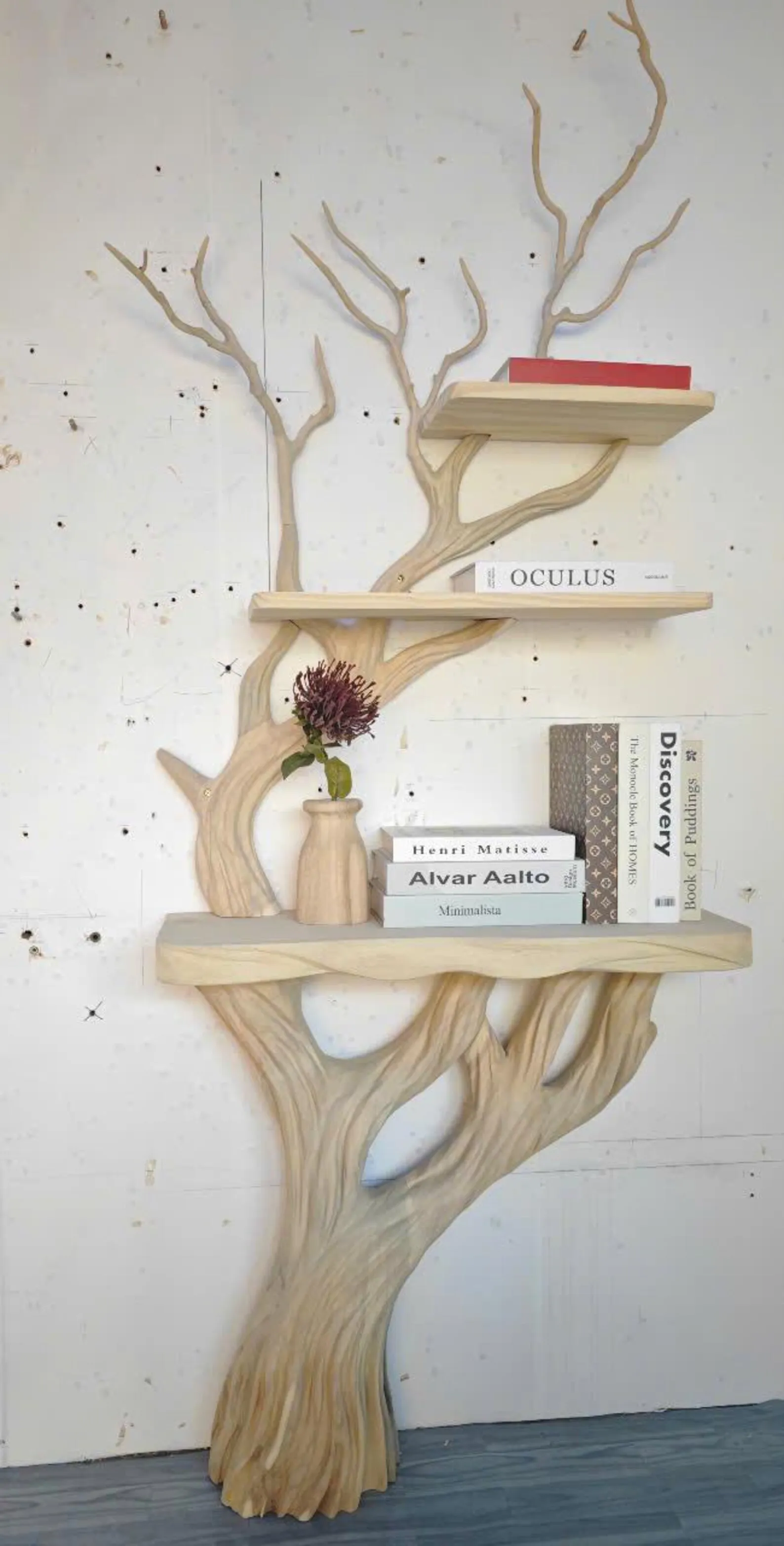 Tree branch montessori bookshelf console narrow table with tree branch bookshelf Mid century bookcase wall mount christmas decor. - Image 3