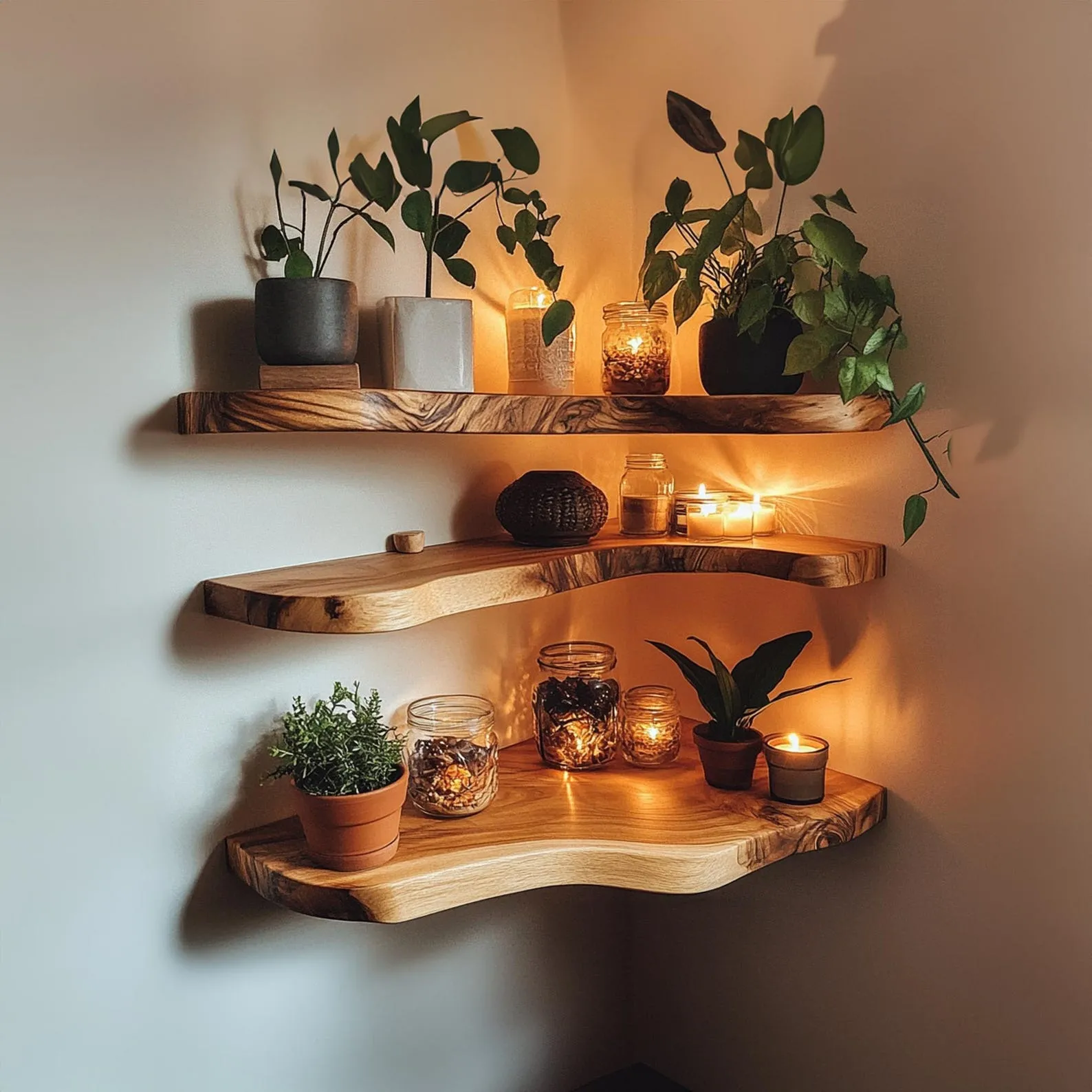 Corner rustic wooden shelf, Bookshelf decorations home decor, Rustic live edge corner floating shelf christmas wall shelf christmas gift