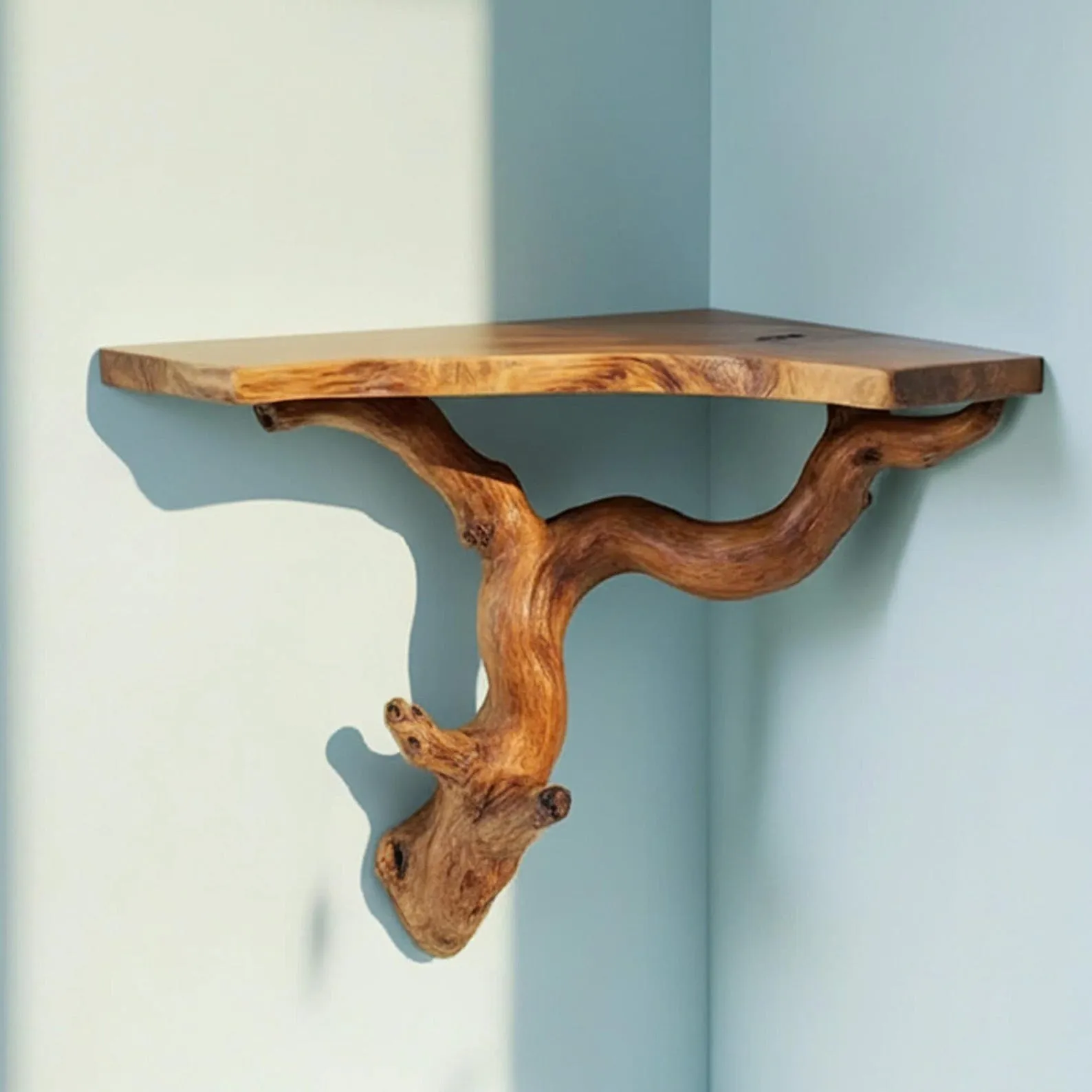 Corner floating shelves wall mounted shelves tree branch hanging shelves handmade reclaimed wood bookcase furniture - Image 4