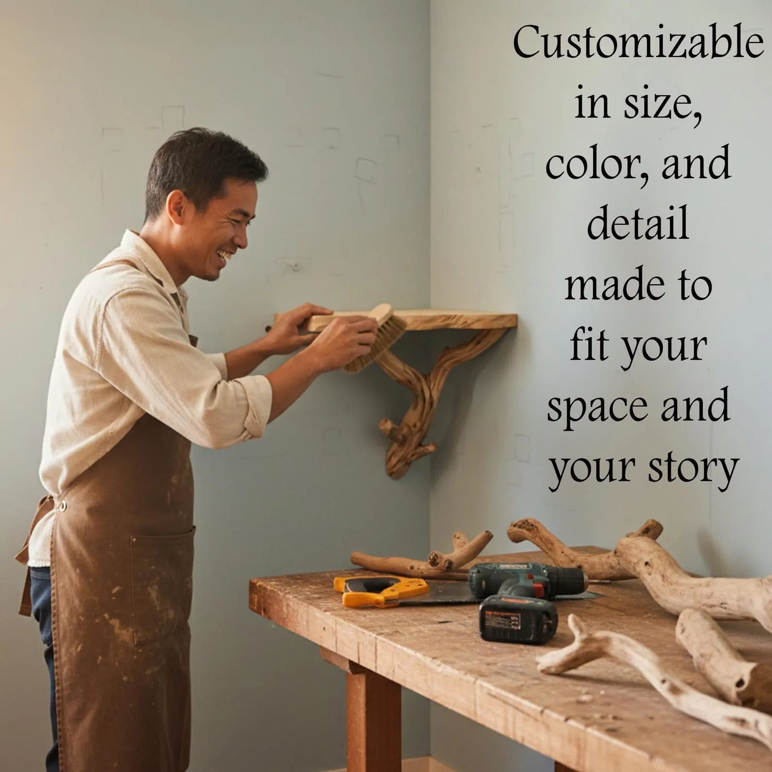 Corner floating shelves wall mounted shelves tree branch hanging shelves handmade reclaimed wood bookcase furniture - Image 6