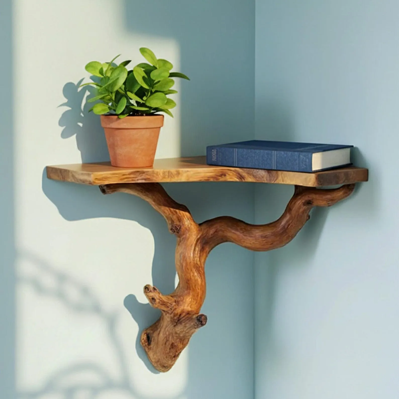 Corner floating shelves wall mounted shelves tree branch hanging shelves handmade reclaimed wood bookcase furniture - Image 9