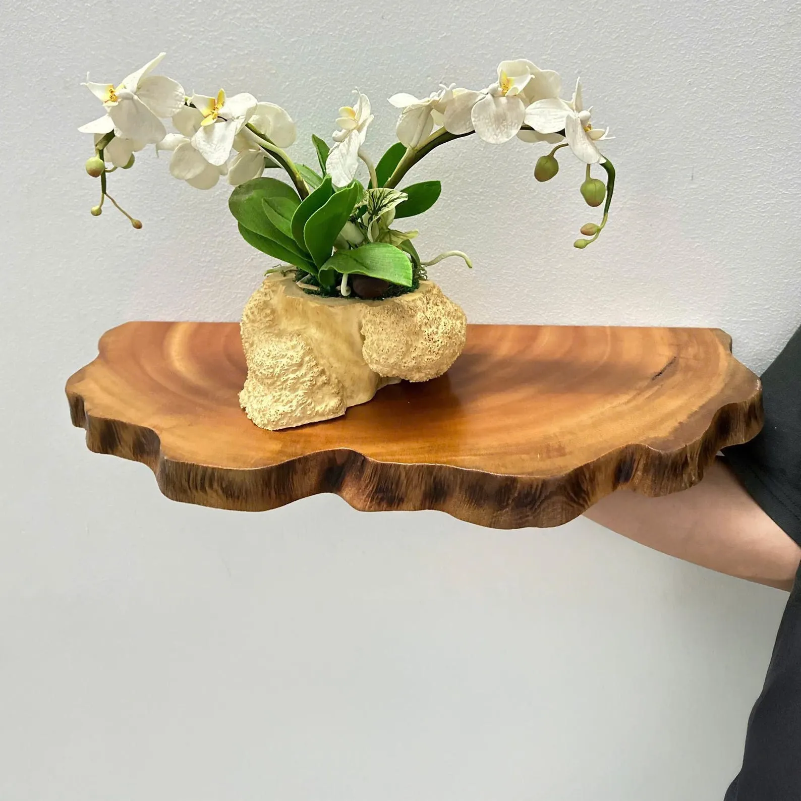 Live edge floating shelf bookshelf wall mounted shelves solid wood carving art custom bookshelves decor