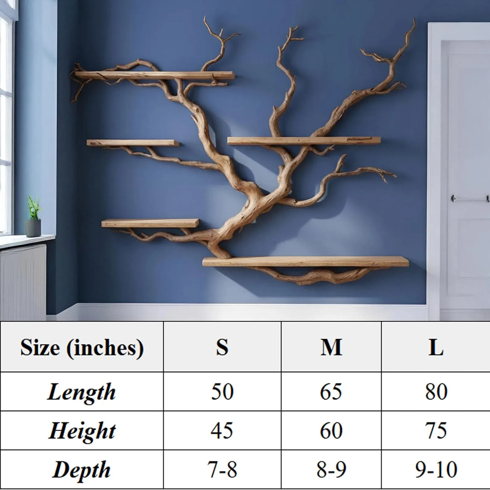 Floating shelves tree branch book shelf handcrafted reclaimed solid wood bookcase sculpture driftwood shelf decor home - Image 10