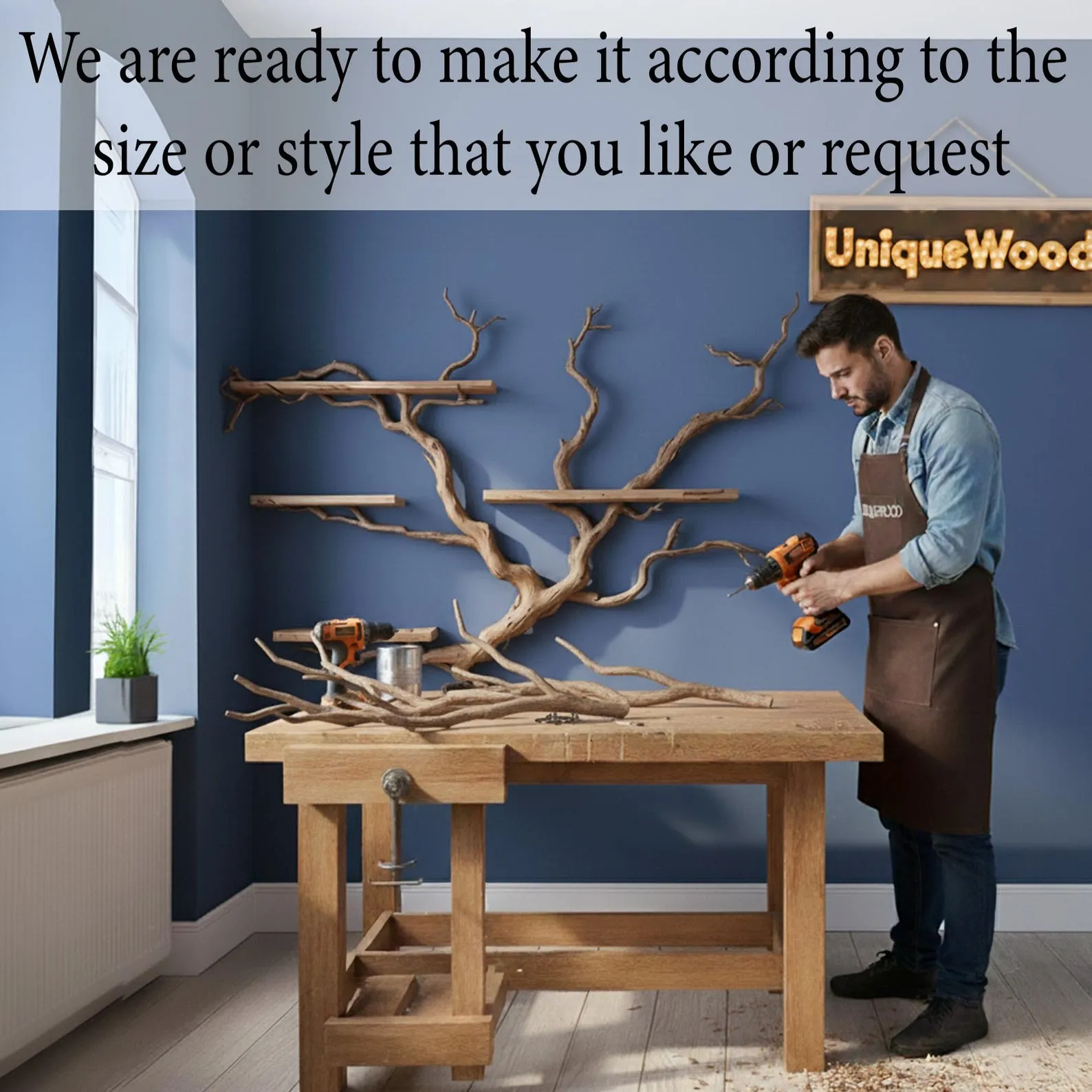 Floating shelves tree branch book shelf handcrafted reclaimed solid wood bookcase sculpture driftwood shelf decor home - Image 5