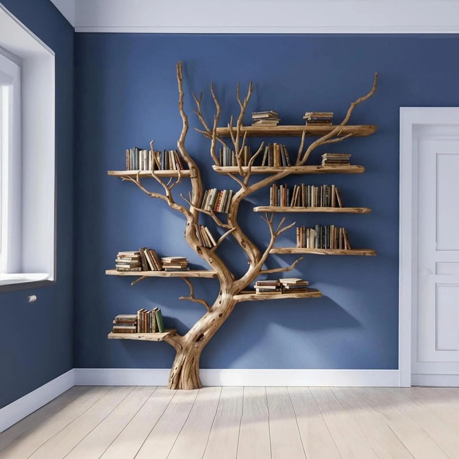 Floor bookshelf drift wood branch floating shelf solid wood bookcase wall mount decor for living room