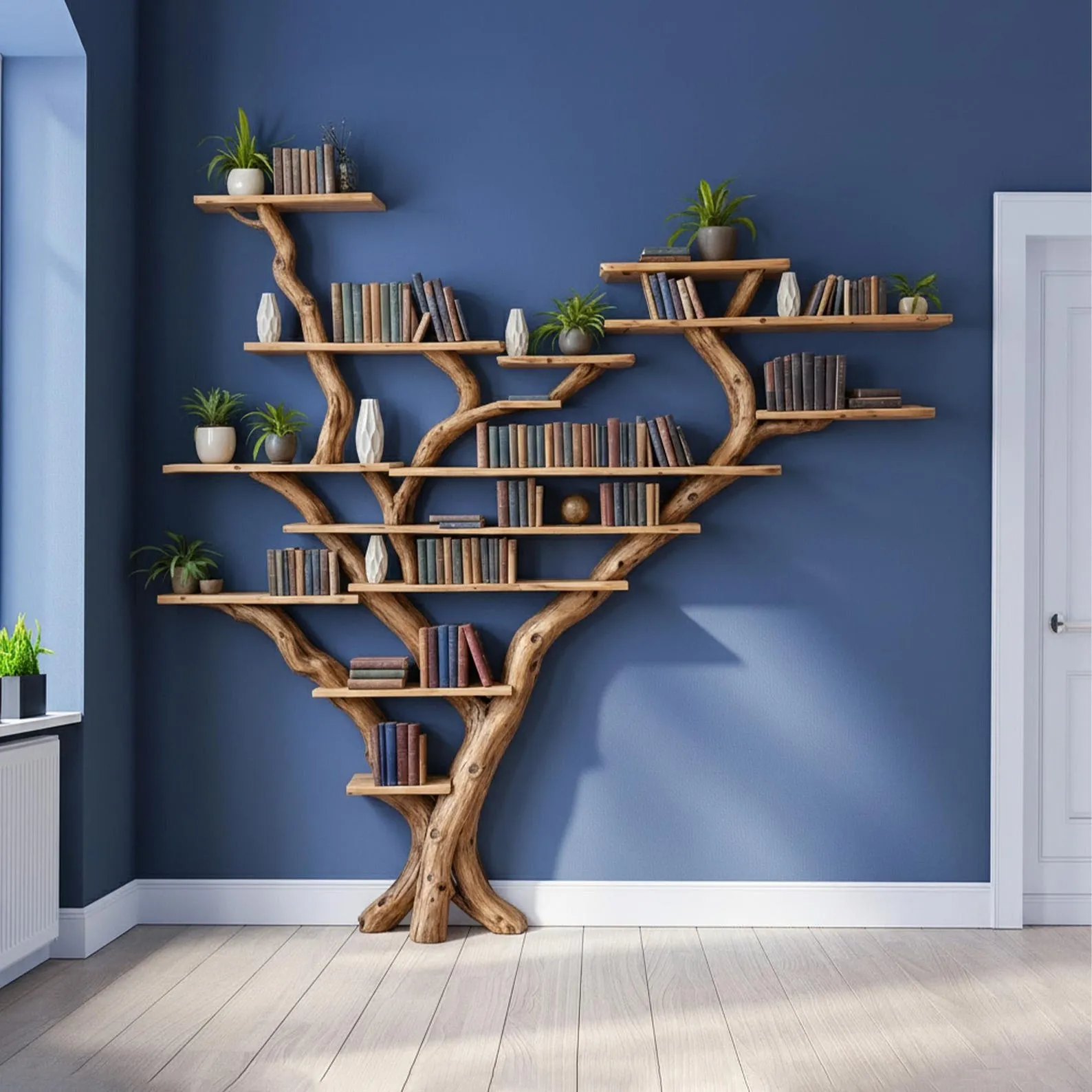 Tree branch book shelf solid wood driftwood branch wall art bookcase decoration