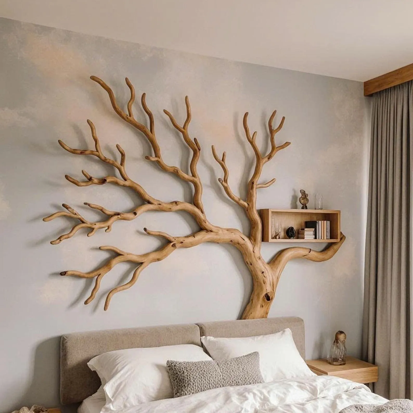 Driftwood branch coat rack wall mount decorative coat hooks tree branch entryway home decoration