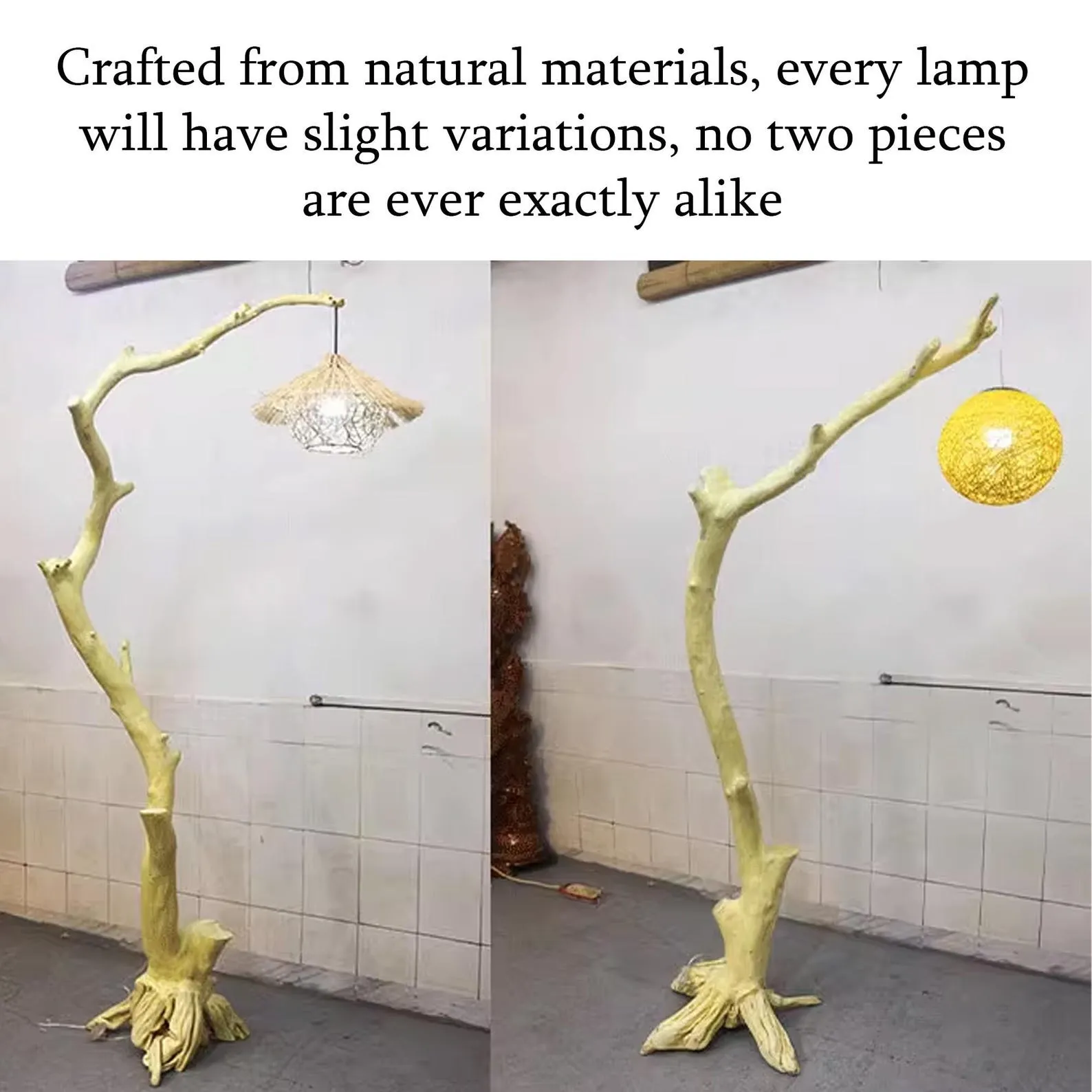 Free standing floor lamp driftwood tree branch tall standing lighting fabric lampshade solid wood light branch - Image 5