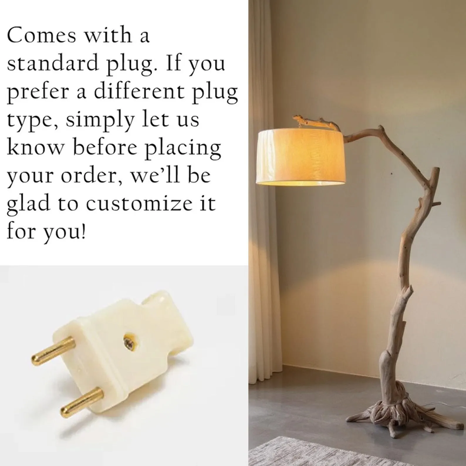 Free standing floor lamp driftwood tree branch tall standing lighting fabric lampshade solid wood light branch - Image 7