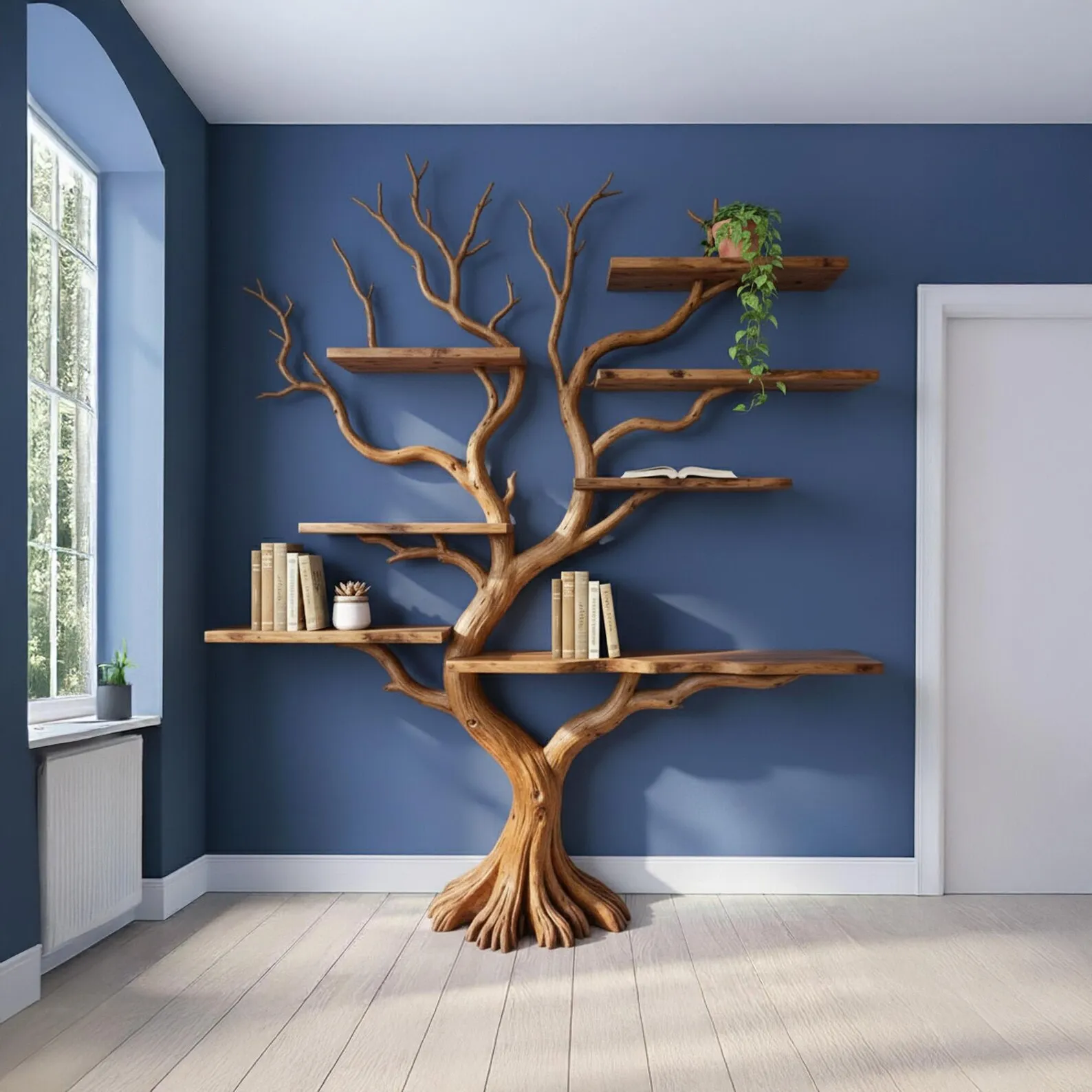 Tree branch book shelf driftwood tree shelves wall mount bookshelf handmade reclaimed wood bookcase furniture