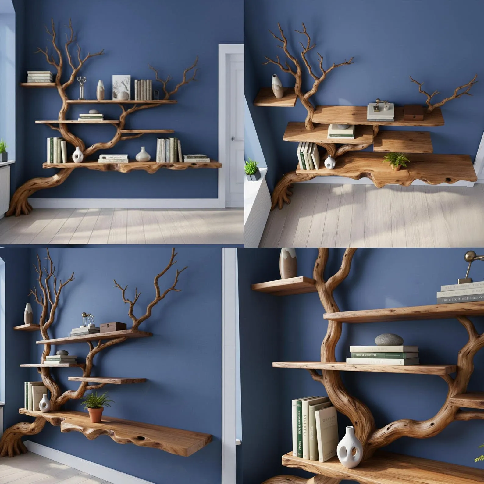 Tree floating bookshelf handmade tree branch book shelf handcrafted sculpture solid wood bookcase wall mounted shelves - Image 2