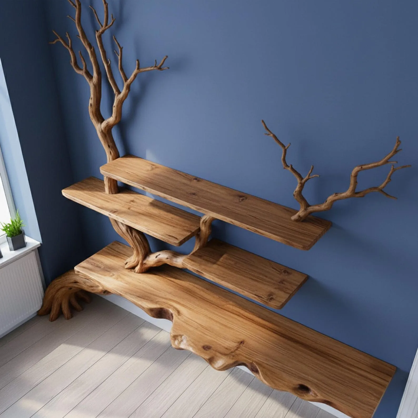 Tree floating bookshelf handmade tree branch book shelf handcrafted sculpture solid wood bookcase wall mounted shelves - Image 3