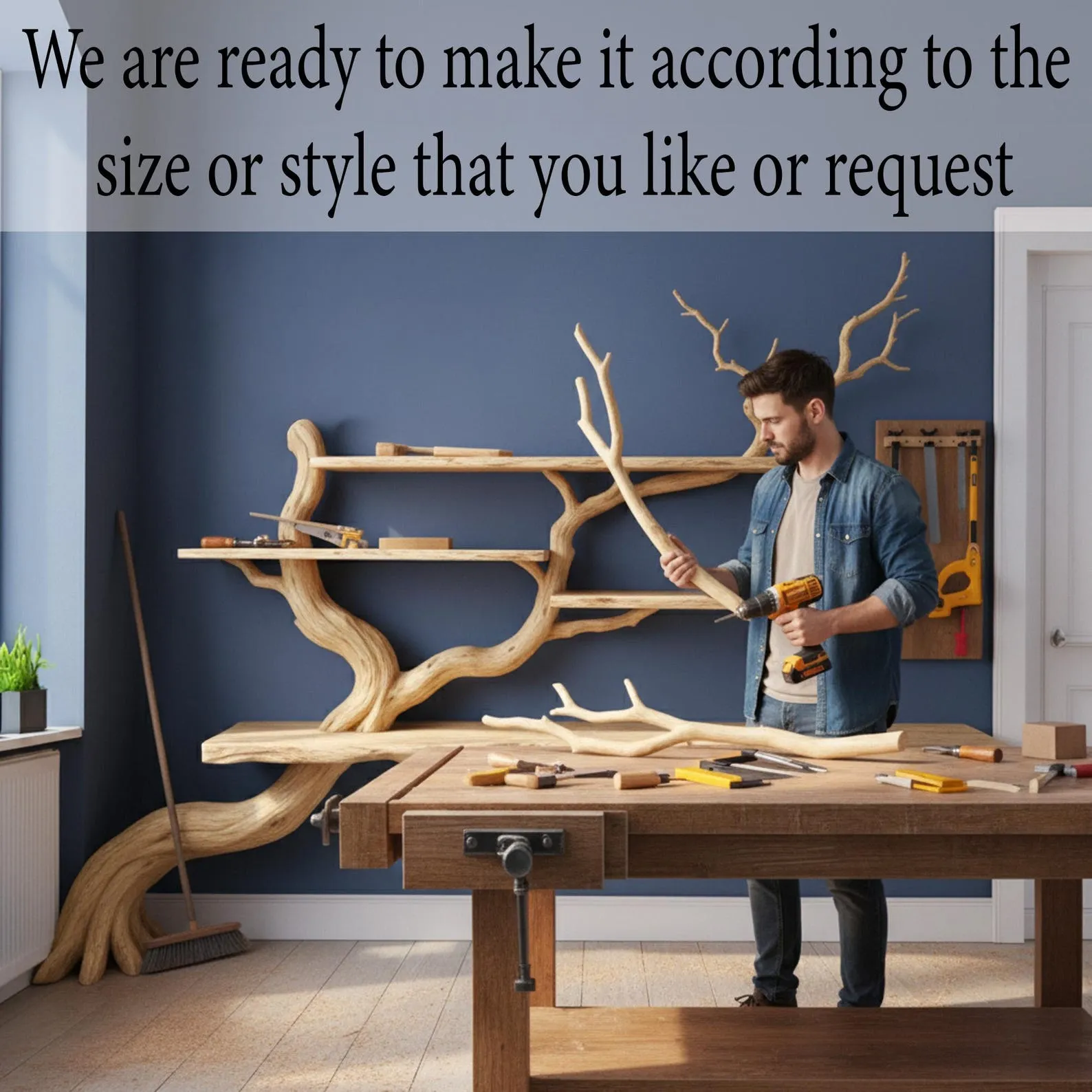 Tree floating bookshelf handmade tree branch book shelf handcrafted sculpture solid wood bookcase wall mounted shelves - Image 5