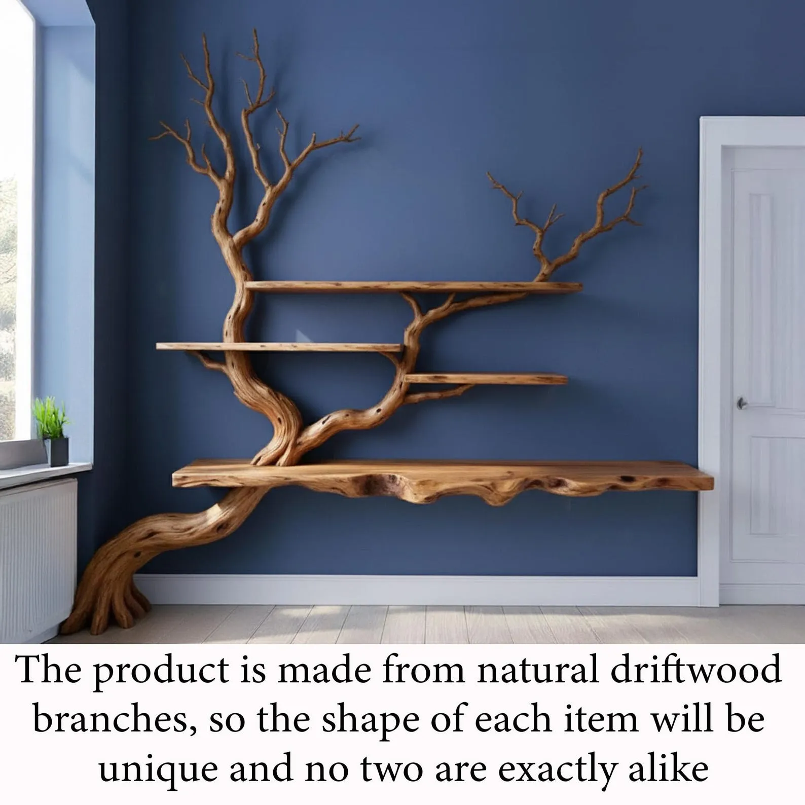 Tree floating bookshelf handmade tree branch book shelf handcrafted sculpture solid wood bookcase wall mounted shelves - Image 7