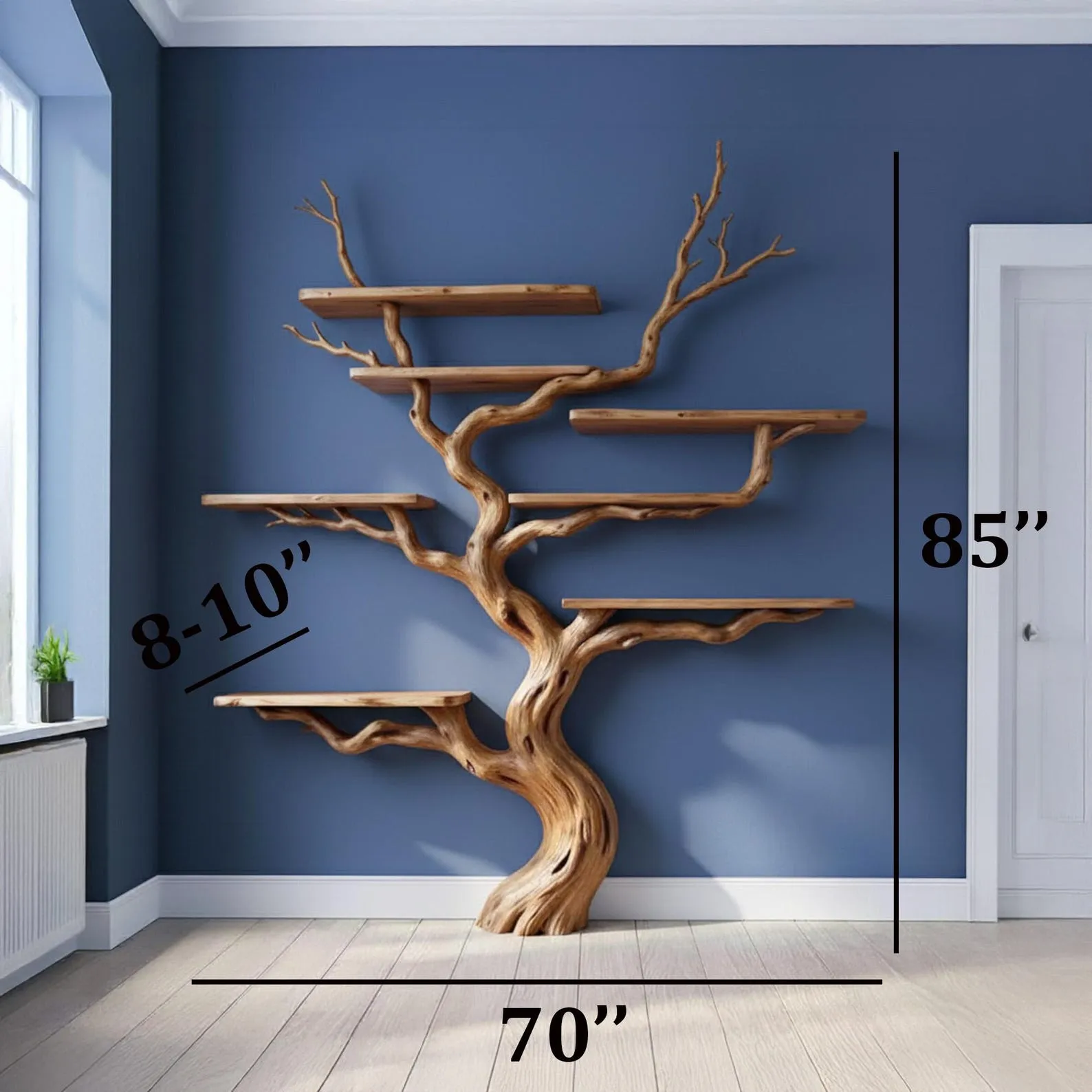 Tree branch book shelf handcrafted driftwood sculpture bookshelf solid wood bookcase wall mounted floating shelves - Image 10