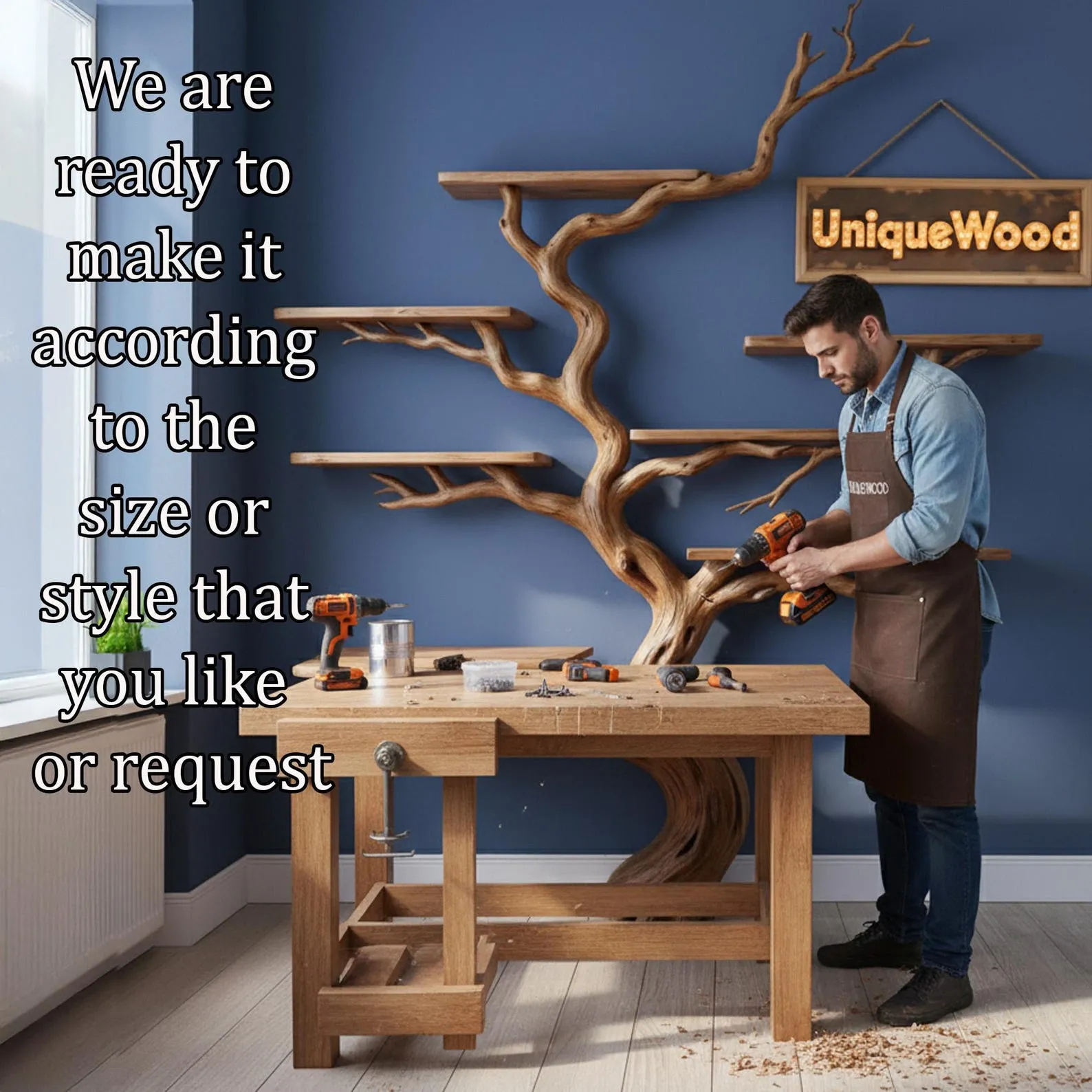 Tree branch book shelf handcrafted driftwood sculpture bookshelf solid wood bookcase wall mounted floating shelves - Image 3