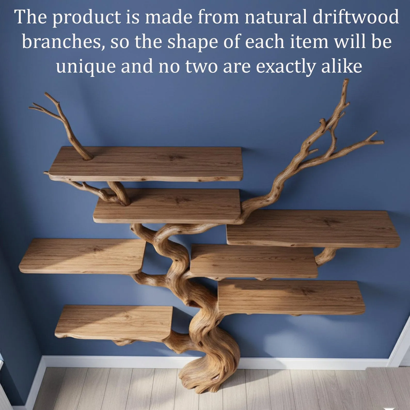 Tree branch book shelf handcrafted driftwood sculpture bookshelf solid wood bookcase wall mounted floating shelves - Image 5