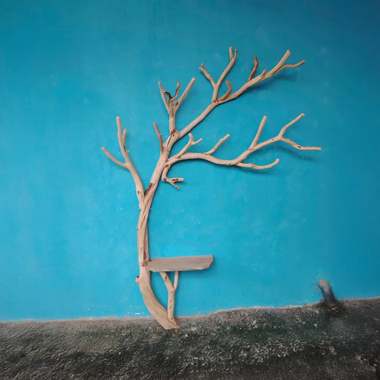 Standing coat rack tree branch hooks hanging clothes rack floating shelves on wall rustic decor entryway