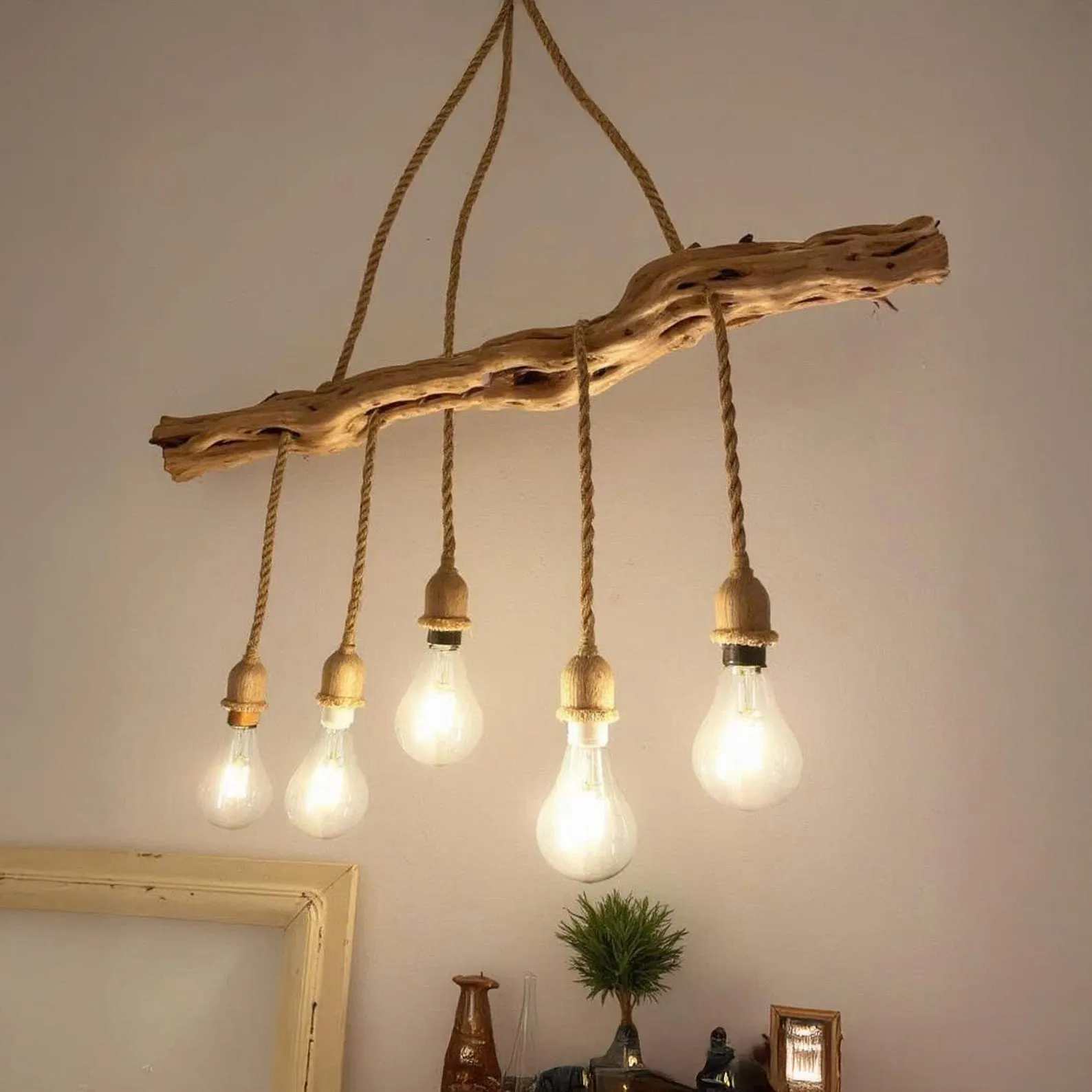 Driftwood branch pendant light chandelier solid wood log ceiling lamp drift wood ceiling lighting