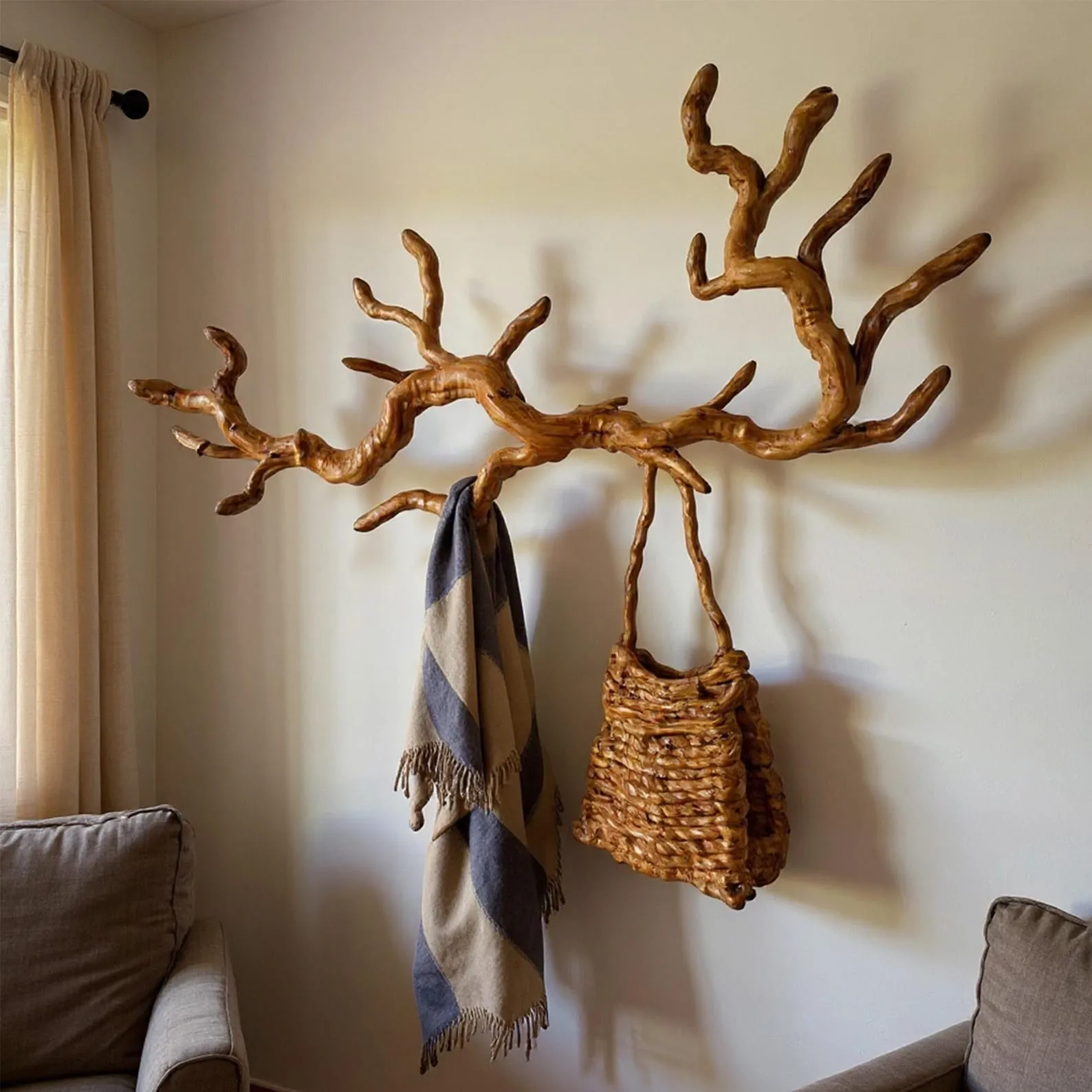 Wall mount driftwood branch coat rack natural tree branch coat hook hanging clothes decorative