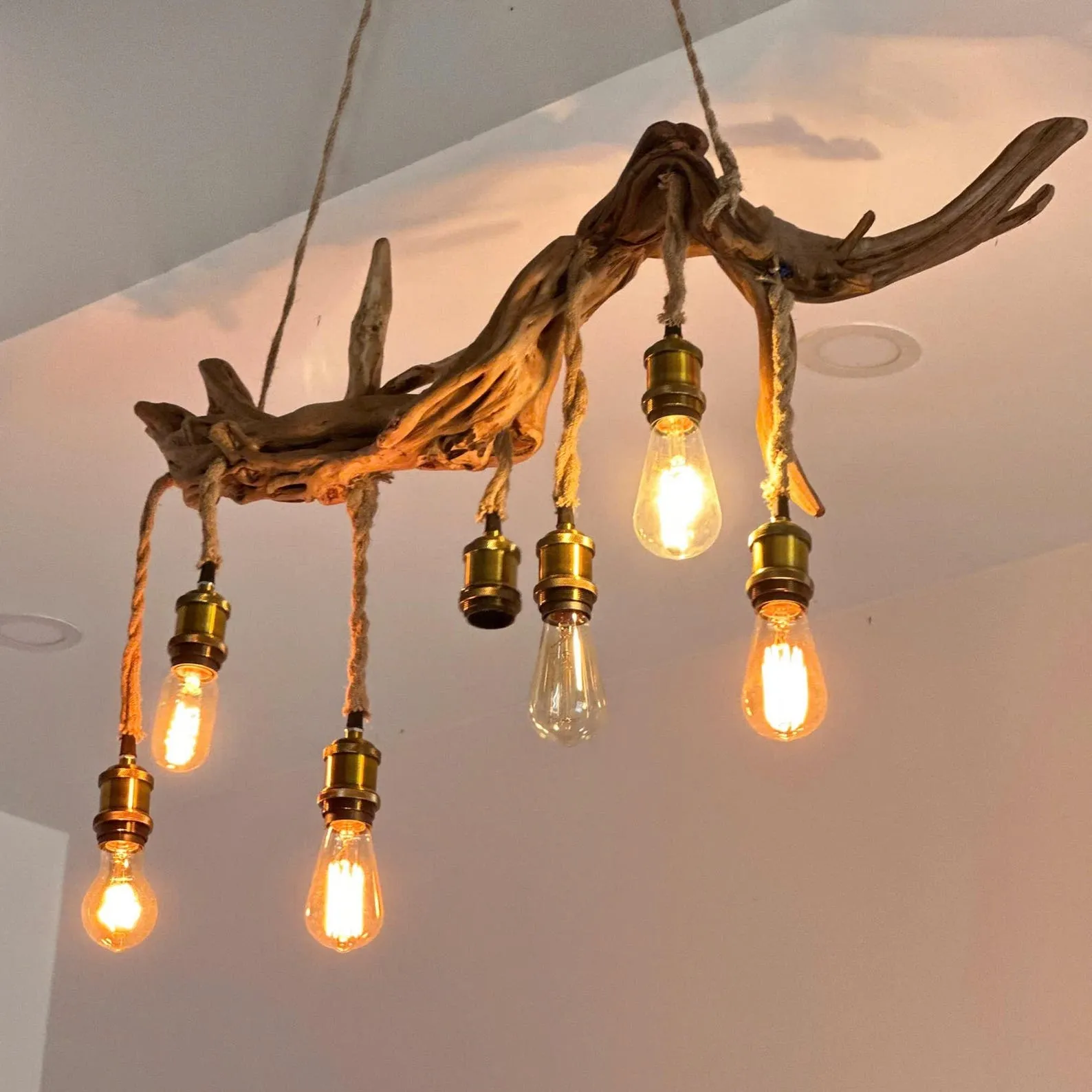 Driftwood branch ceiling light natural driftwood pendant light chandelier rustic home decoration - Image 2