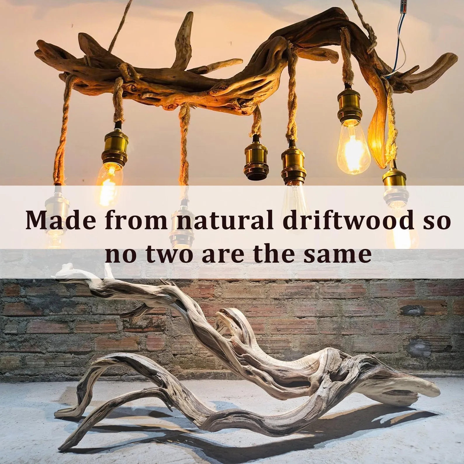 Driftwood branch ceiling light natural driftwood pendant light chandelier rustic home decoration - Image 5